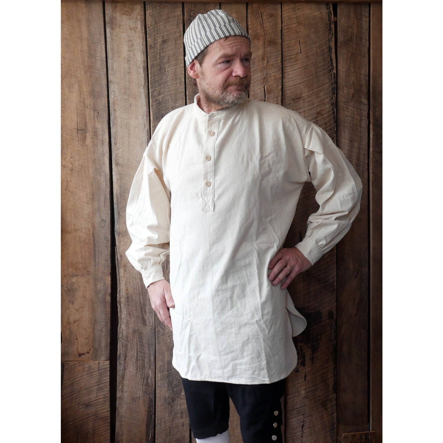 Vintage 19th Century Cotton Osnaburg Trade Shirt - Authentic Historical Reproduction for Reenactment & Western Style Fashion