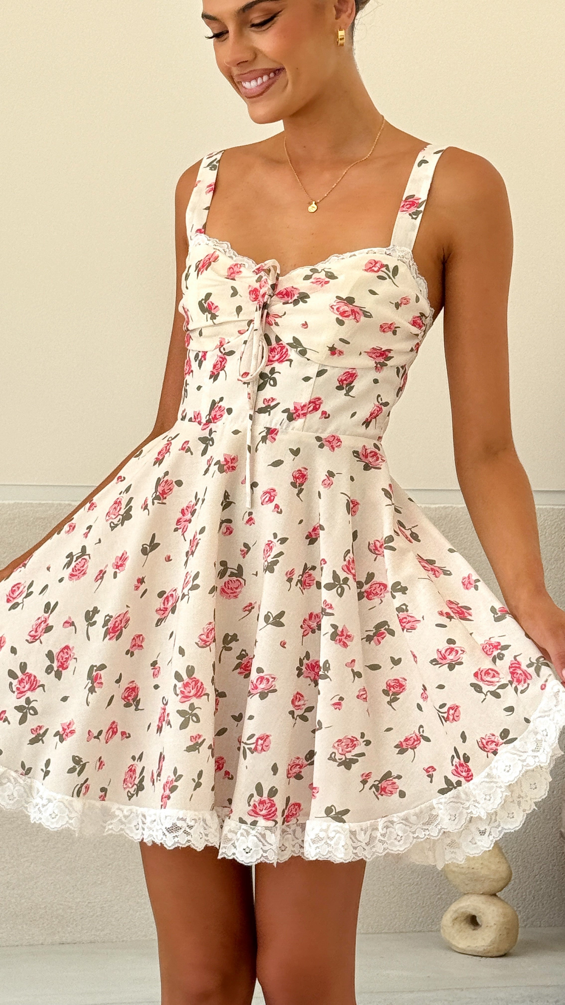 Jayda Mini Dress - Cream Floral Print Summer Dress for Women | Casual & Party Wear | Perfect for Beach, Vacation and Date Nights