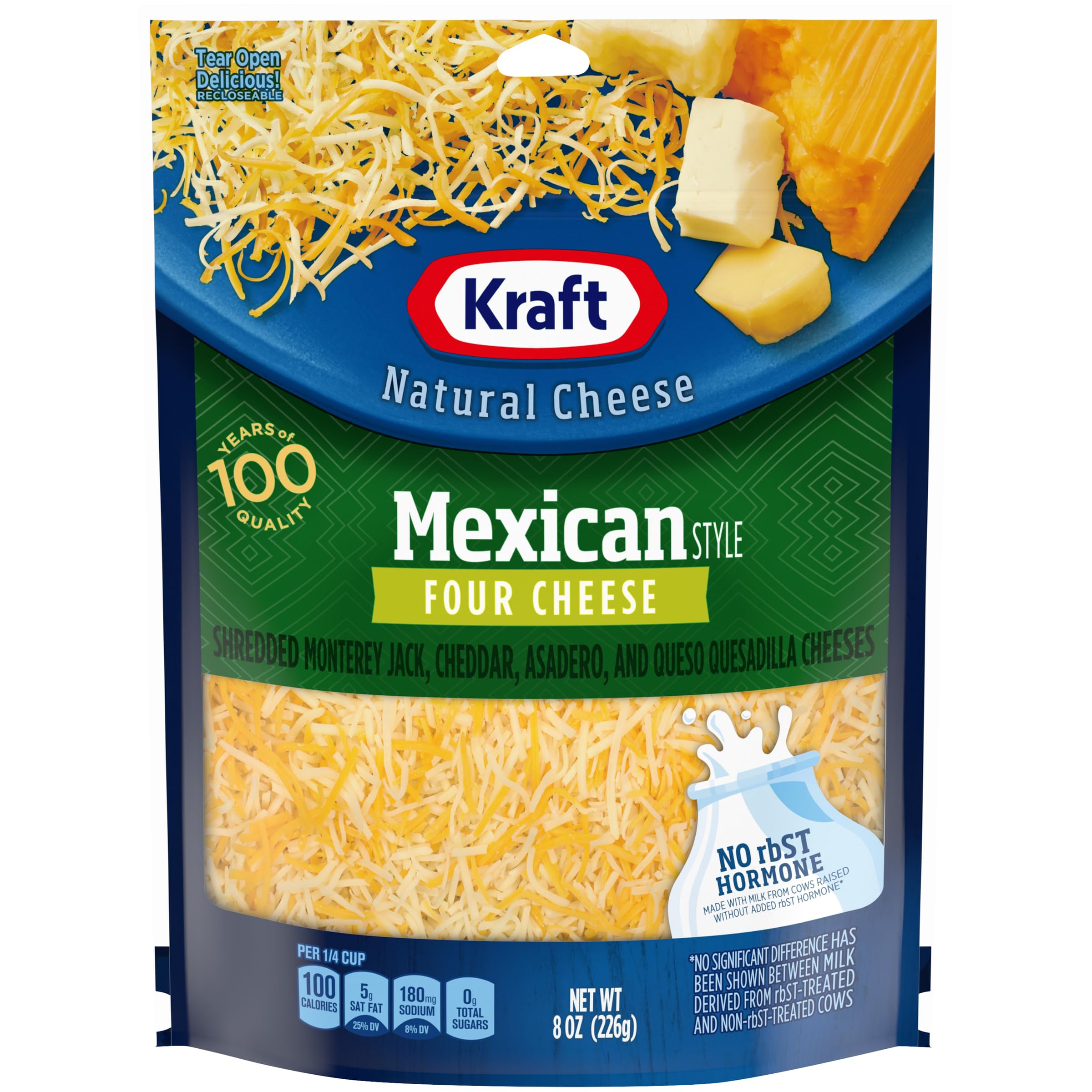 Kraft Mexican Style 4 Cheese Blend - Finely Shredded, 8 oz - Perfect for Tacos, Nachos & Quesadillas