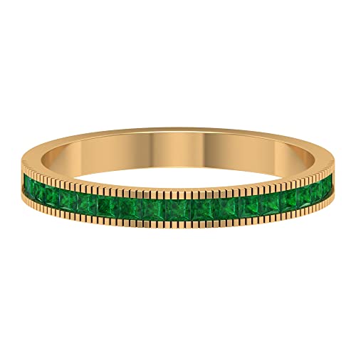 0.50 CT Princess Cut Emerald Semi Eternity Ring - 14K Solid Gold Channel Set Half Eternity Ring with Milgrain Detailing | Perfect for Anniversaries, Engagements & Special Occasions