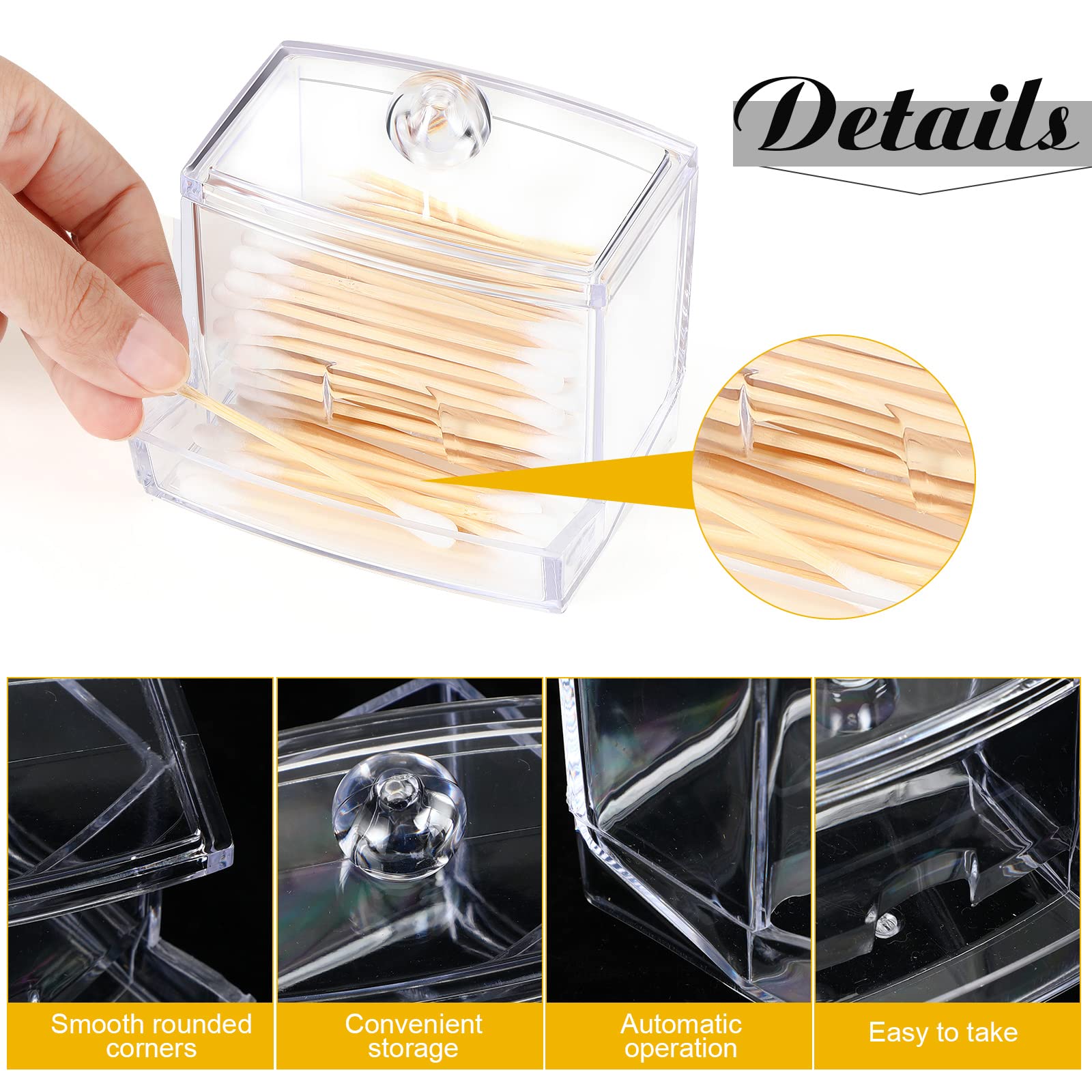 4-Piece Cotton Swab Holder Dispenser Set - Plastic Apothecary Jars with Lids for Bathroom Organization, Floss Picks & Makeup Storage - Perfect for Vanity Countertops, Medicine Cabinets and Spa-Style Decor