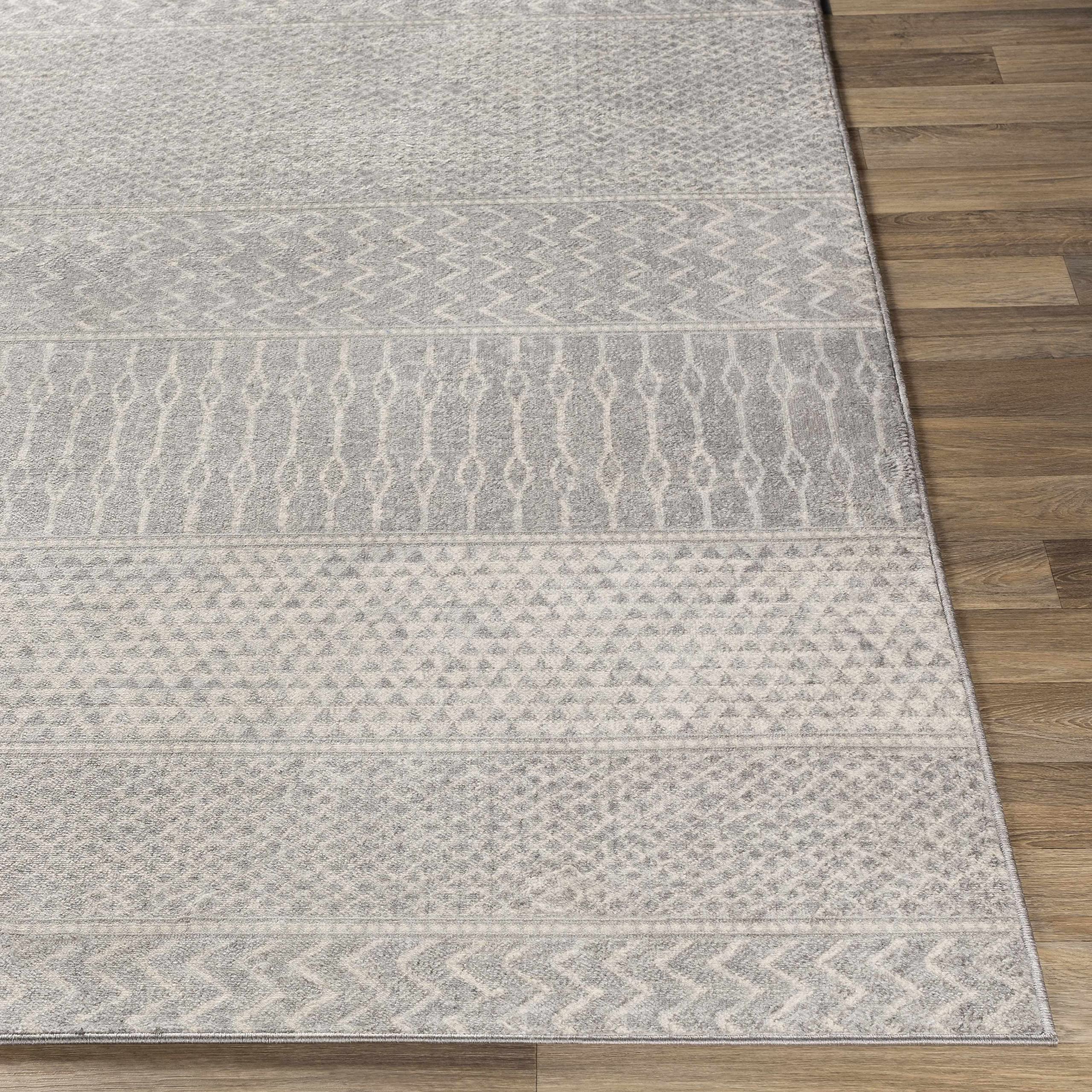 Hauteloom Bingham Modern Round Area Rug - Silver Gray Ivory - 6'7