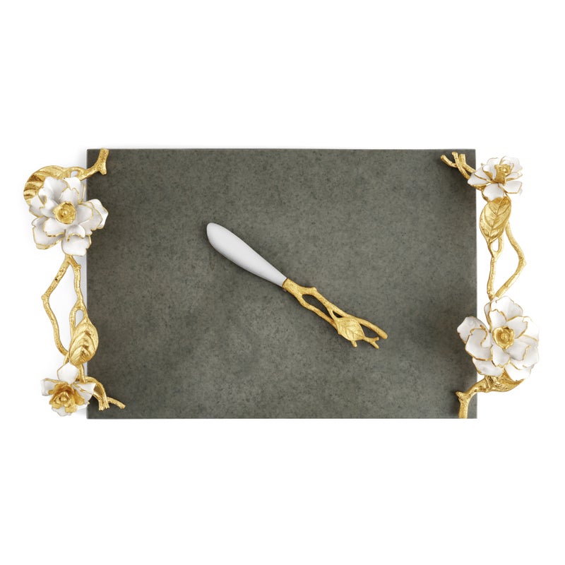 Premium Gardenia Cheese Board Set with Stainless Steel Knife - Perfect for Wine Pairing, Charcuterie & Entertaining at Home