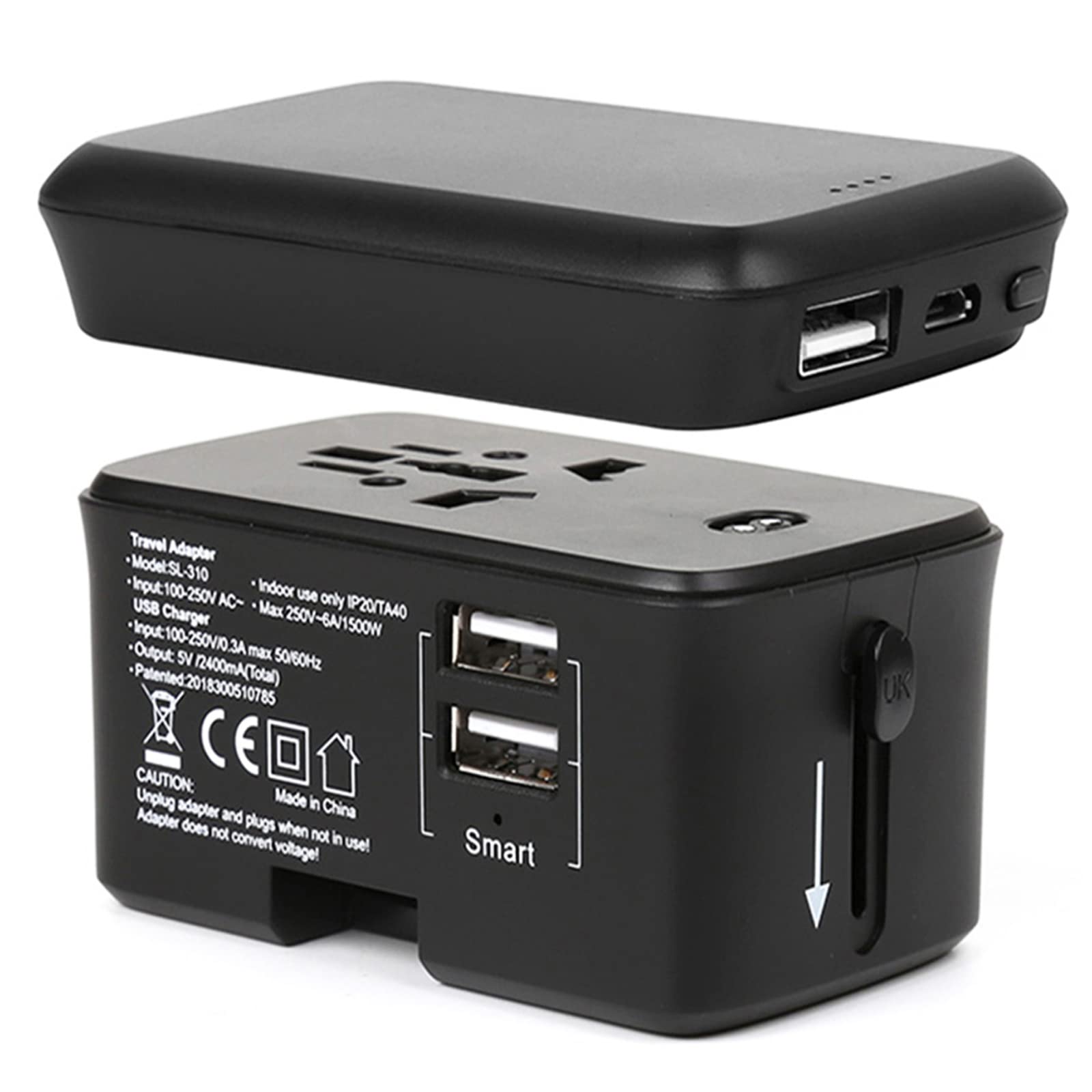 Universal Travel Adapter with 5000mAh Power Bank - 3 USB Ports & 1 Type-C (5V/2A) + 3 AC Outlets - Worldwide Charging for 150+ Countries (US/EU/UK/AU Plugs) - Perfect for International Travel, Business Trips & Digital Nomads
