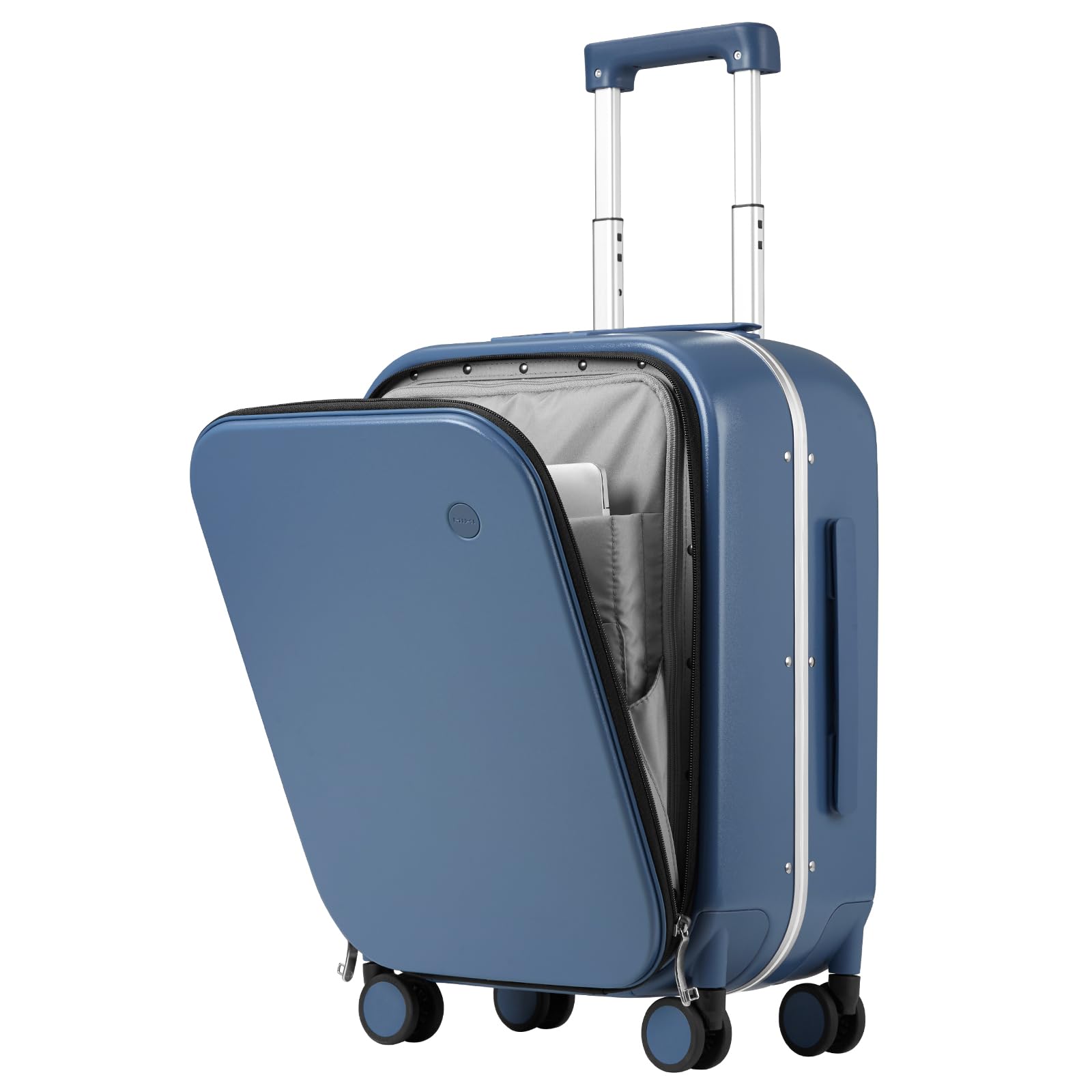 Mixi 20'' Aluminum Frame Carry On Luggage with Front Laptop Pocket, Spinner Wheels & TSA Lock - Sapphire Blue Hardside Suitcase for Business Travel & Weekend Getaways