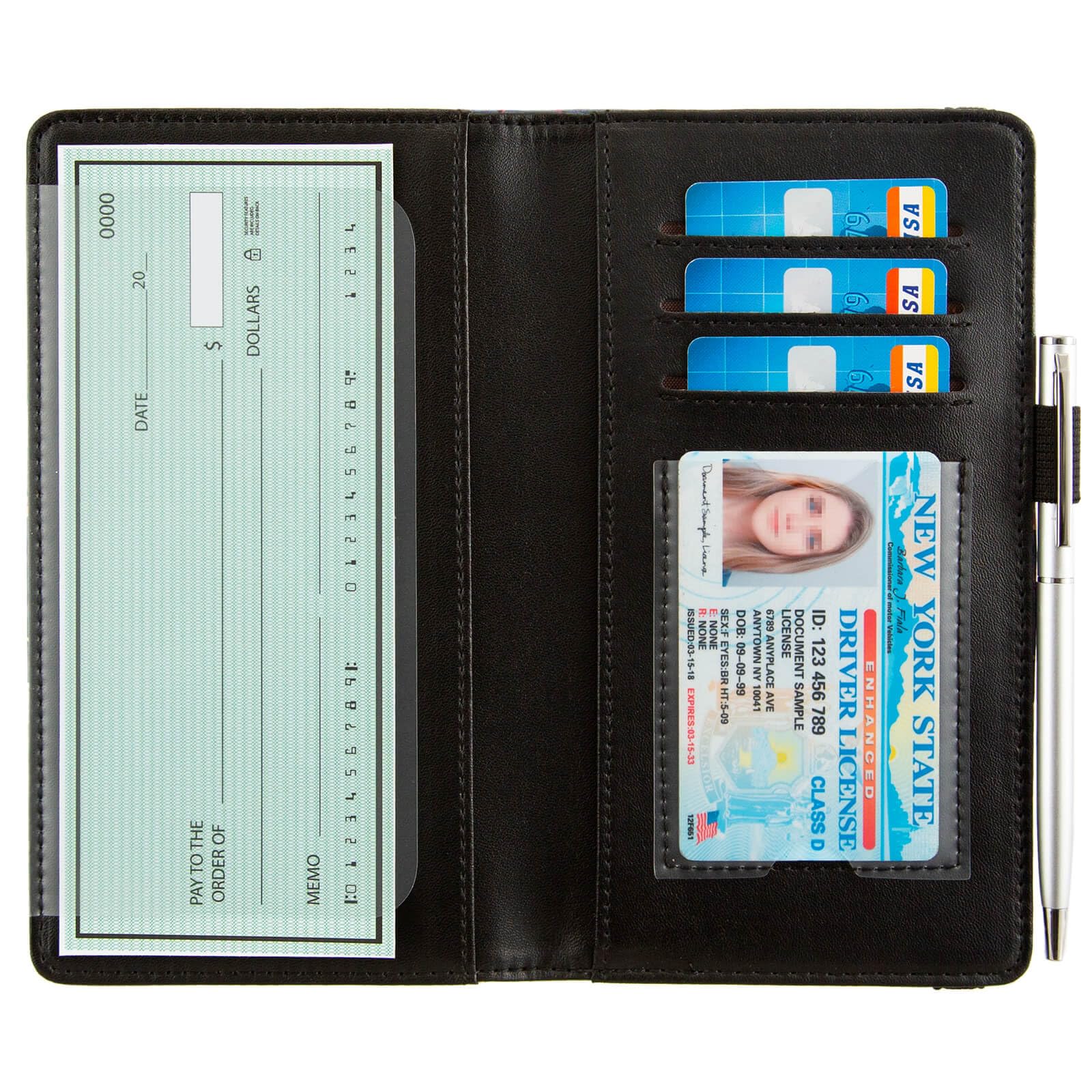 Premium Leather Checkbook Cover for Women & Men - RFID Blocking Checkbook Holder Wallet with Credit Card Slots - Floral Design for Duplicate Checks - Perfect for Office, Travel & Everyday Use
