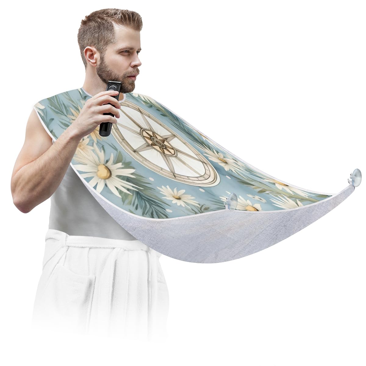 **Men's Beard Shaving Bib with Daisy Compass Design - Waterproof Hair Dye & Makeup Apron for Barbers, Stylists & DIY Grooming - Sink Hair Catcher & Beard Trimming Accessory - Perfect for Home Salon, Barber Shops & Gifts**