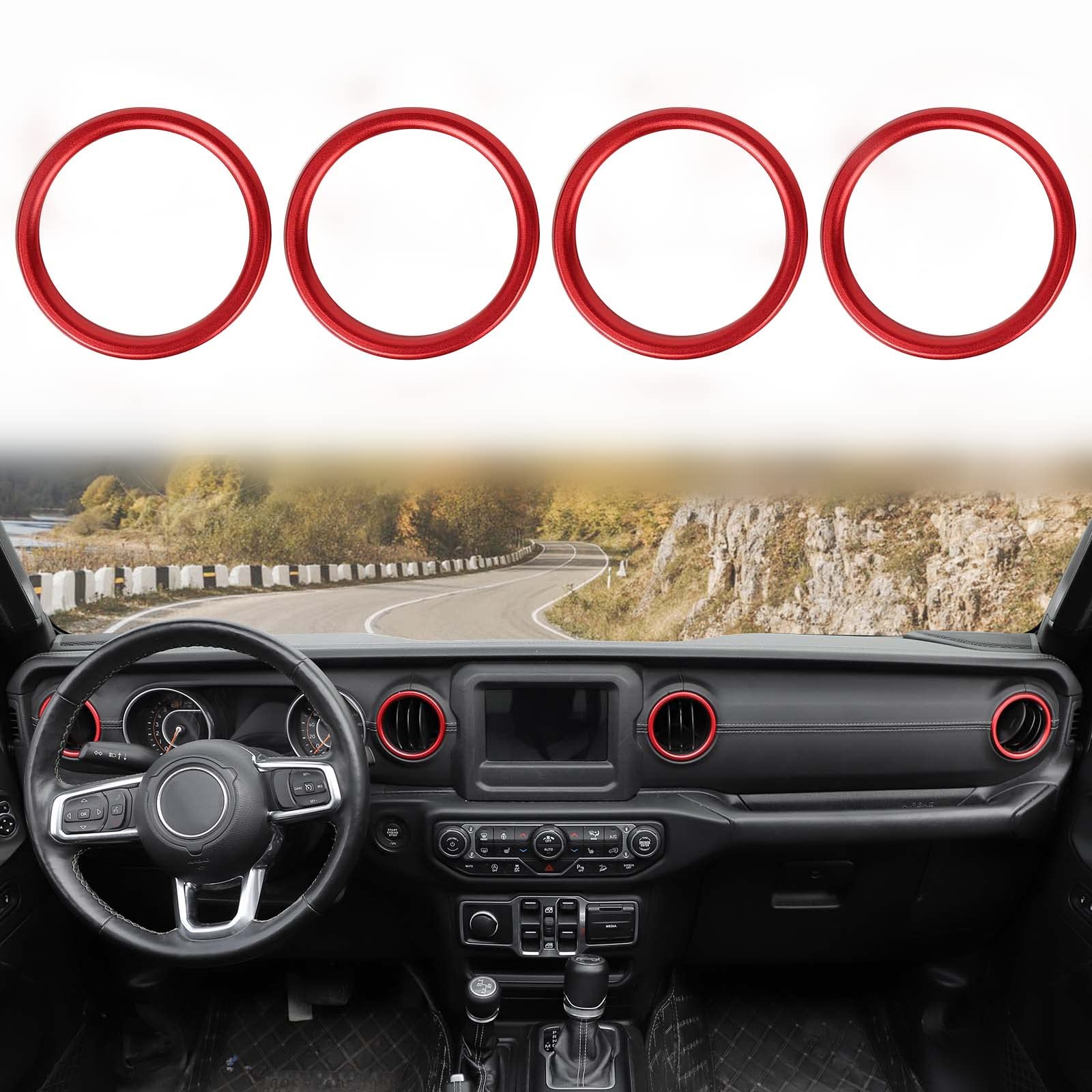 Jeep JL Dash Air Vent Trim - Red Aluminum Alloy AC Vent Outlet Bezel for 2018-2023 Jeep Wrangler JL/JLU & Gladiator JT | Interior Accessories Upgrade for Off-Road & Daily Driving