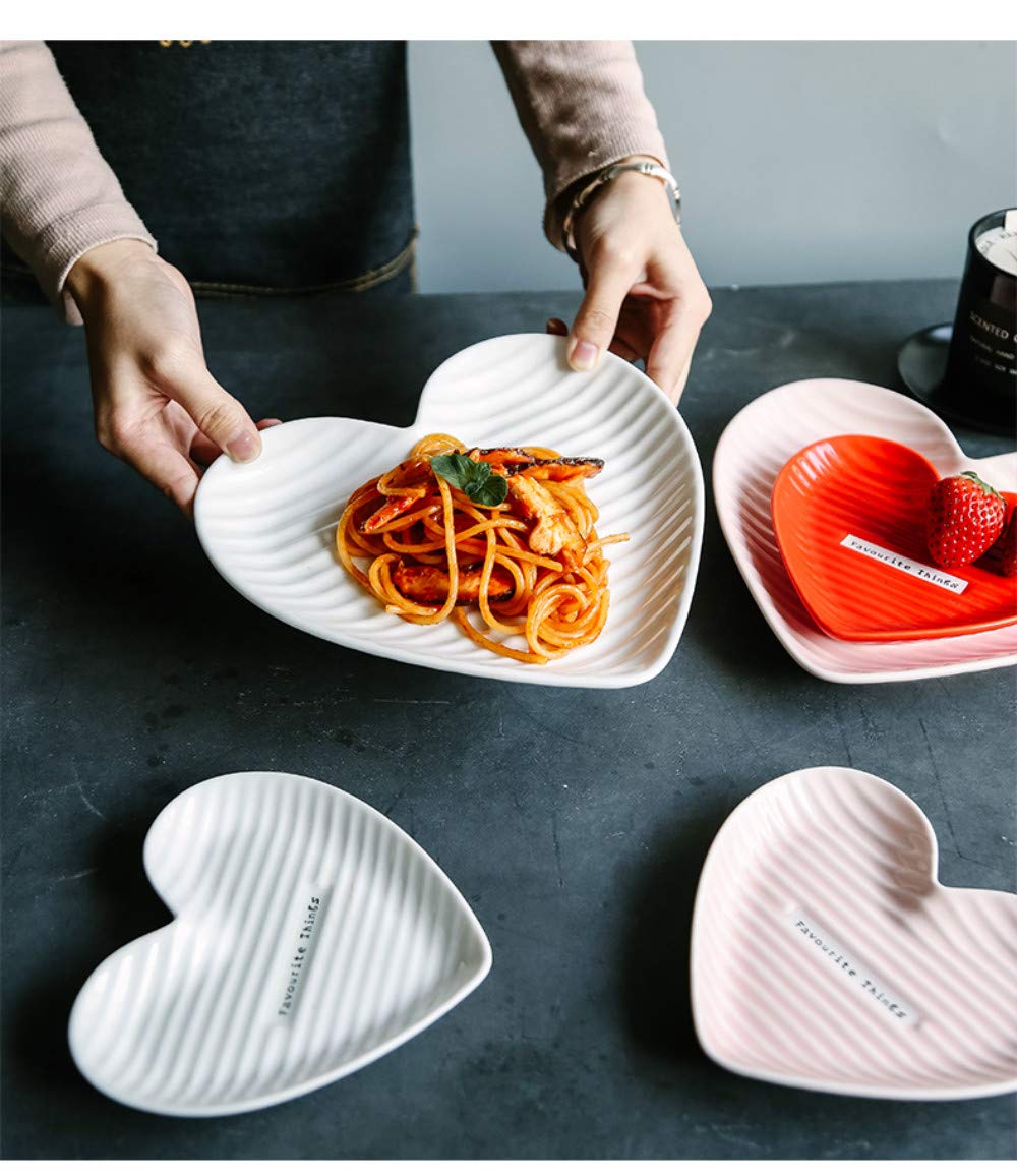 4-Piece Stylish White Ceramic Heart-Shaped Plates Set - 7.9 Inch Durable Dishwasher Safe Dinner Plates for Steak, Salad & Dessert - Perfect for Valentine's Day, Anniversaries & Romantic Dinners