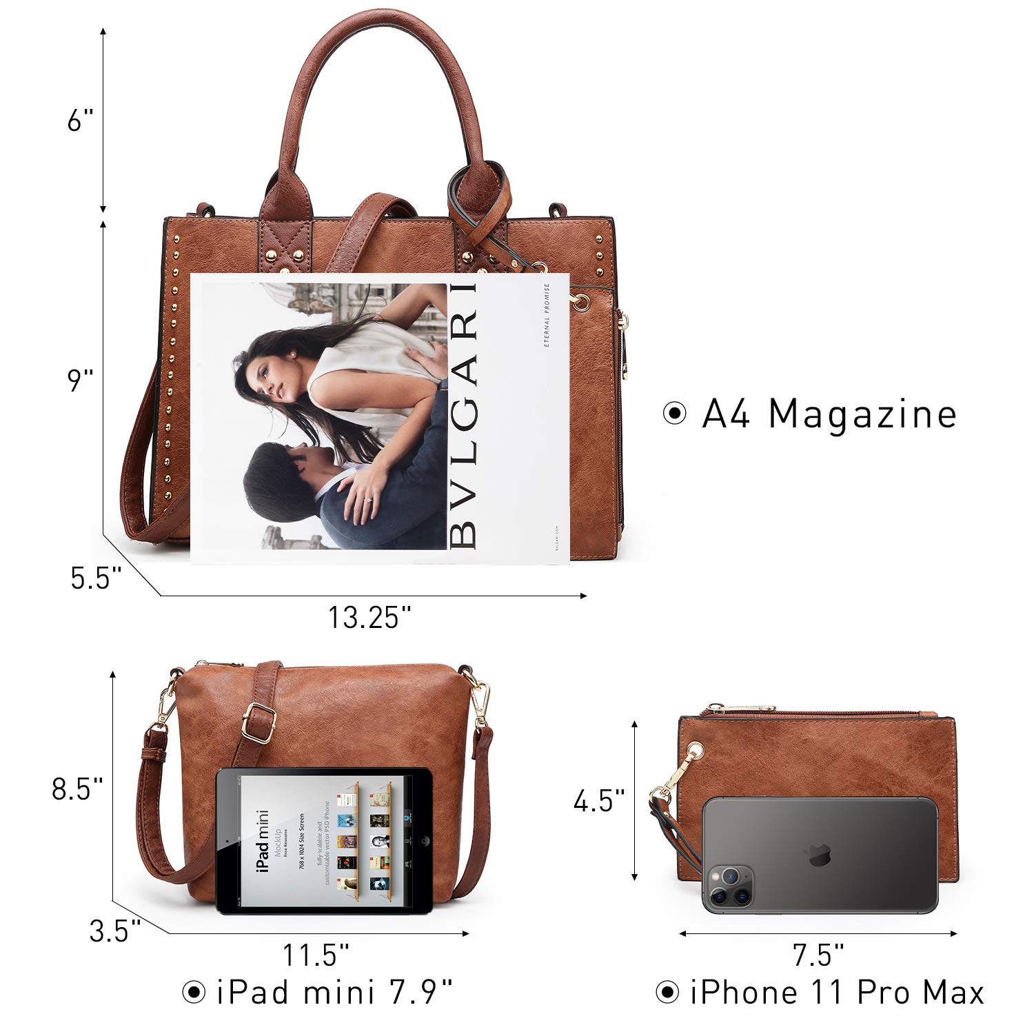 Dasein Women's Handbags Set - Tote, Wallet & Shoulder Bag 3-Piece Purse Collection for Work, Travel & Everyday Use