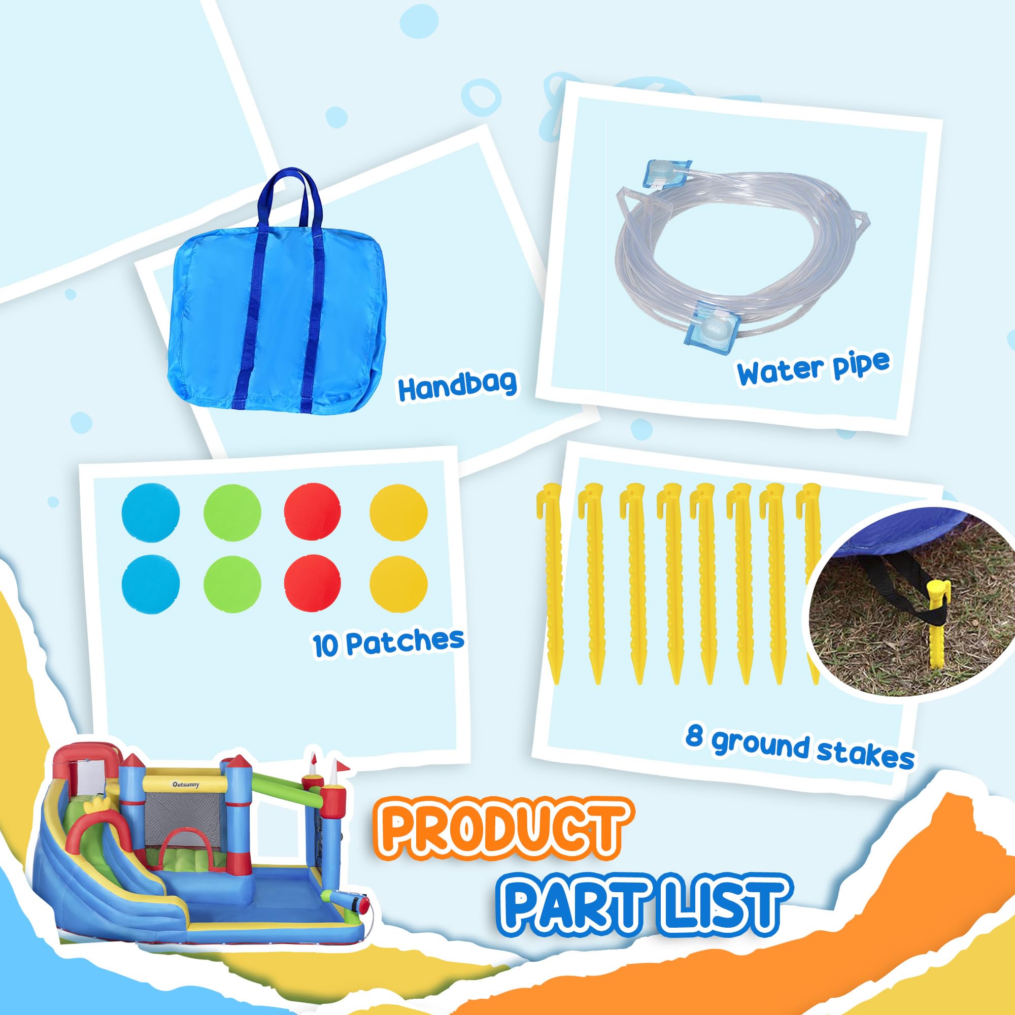 Outsunny 6-in-1 Inflatable Bounce House with Slide, Climbing Wall & Water Cannon - Kids Outdoor Water Play Set - Fast 2-Minute Inflation - Perfect for Backyard Parties, Summer Fun & Birthday Celebrations