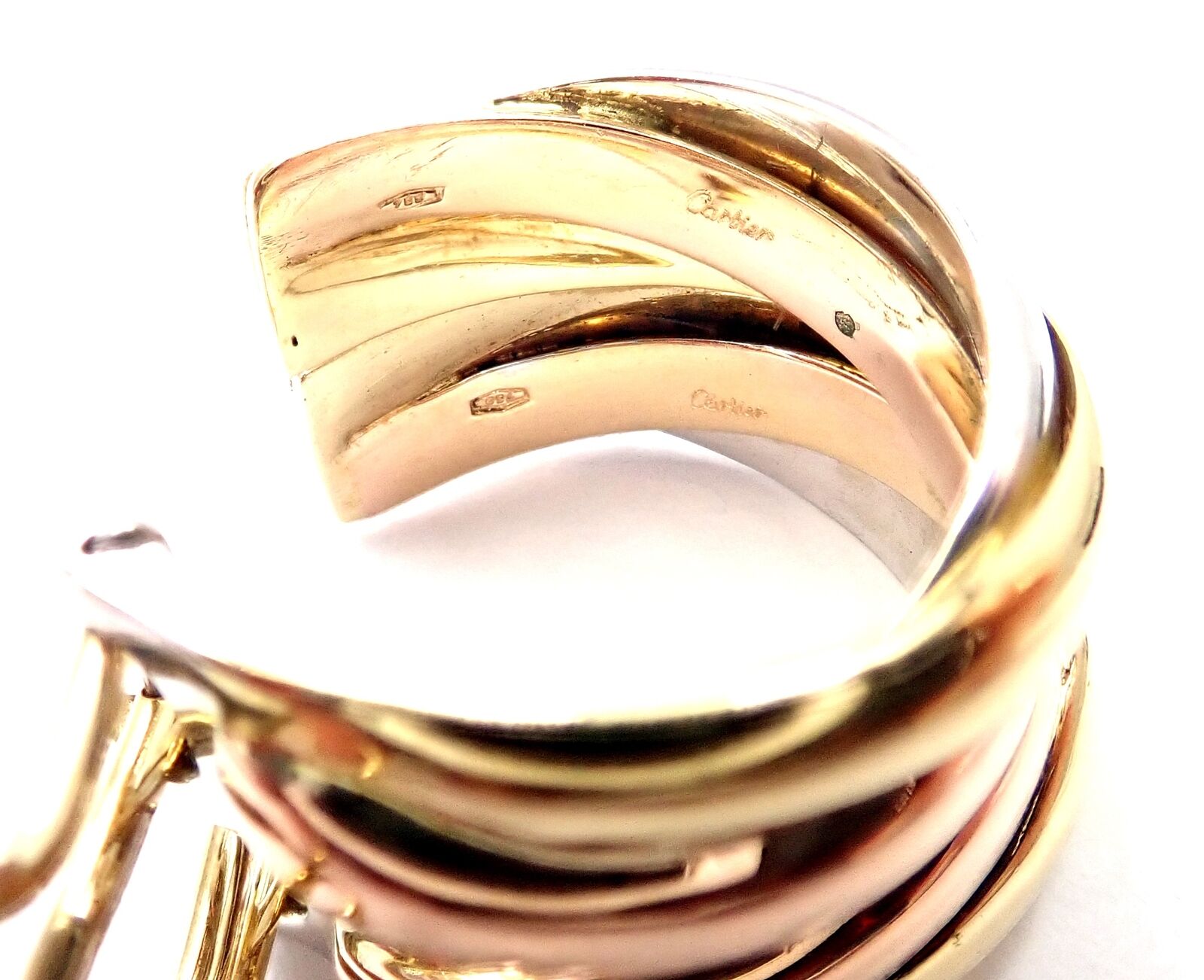 Authentic Cartier 18k Tri-Color Gold Medium Trinity Hoop Earrings for Women - Luxury Jewelry Gift for Anniversary, Wedding & Special Occasions