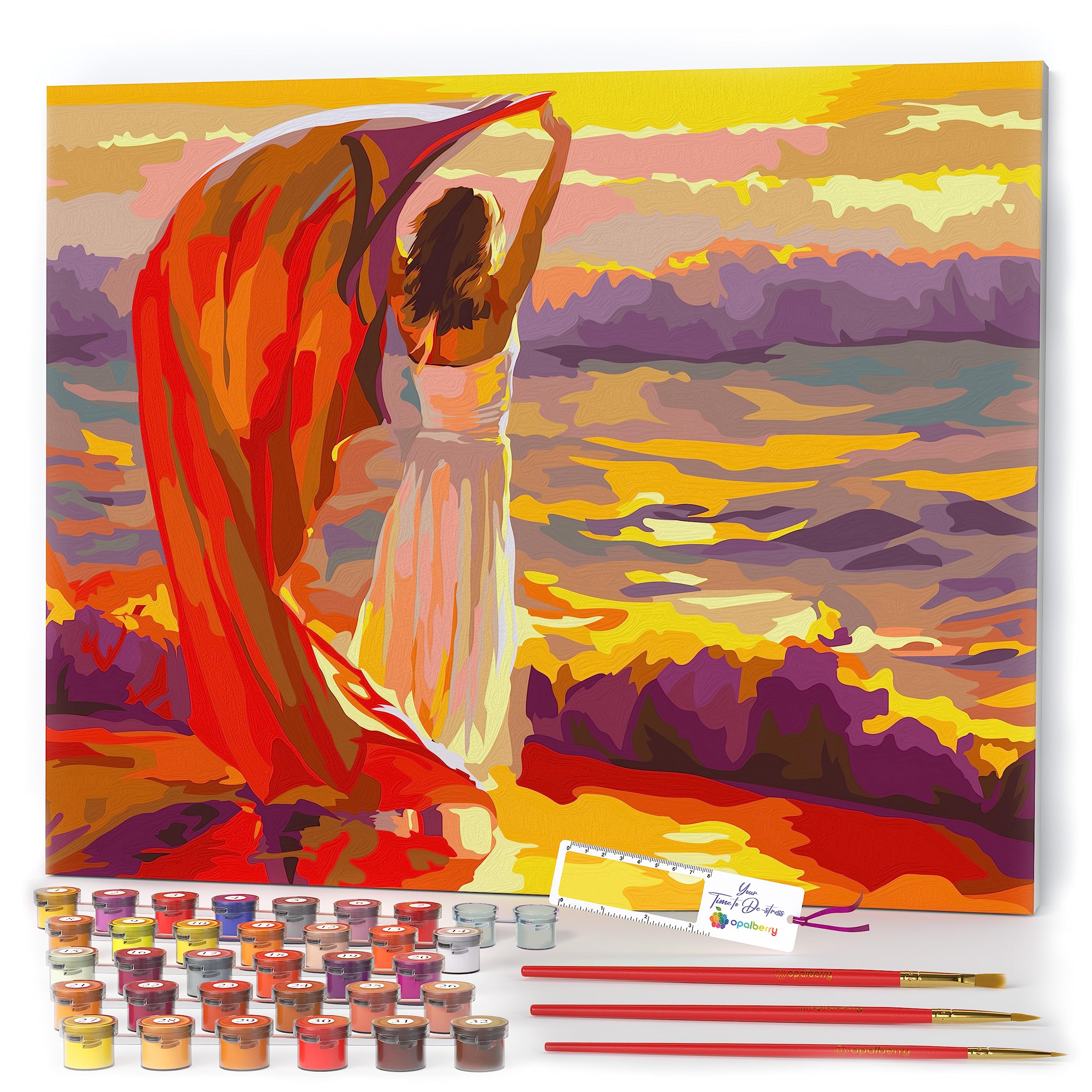 Opalberry Paint by Numbers Kit for Adults - Premium Framed Canvas DIY Painting Set - Beginner-Friendly Art Activity for Relaxation & Home Decor