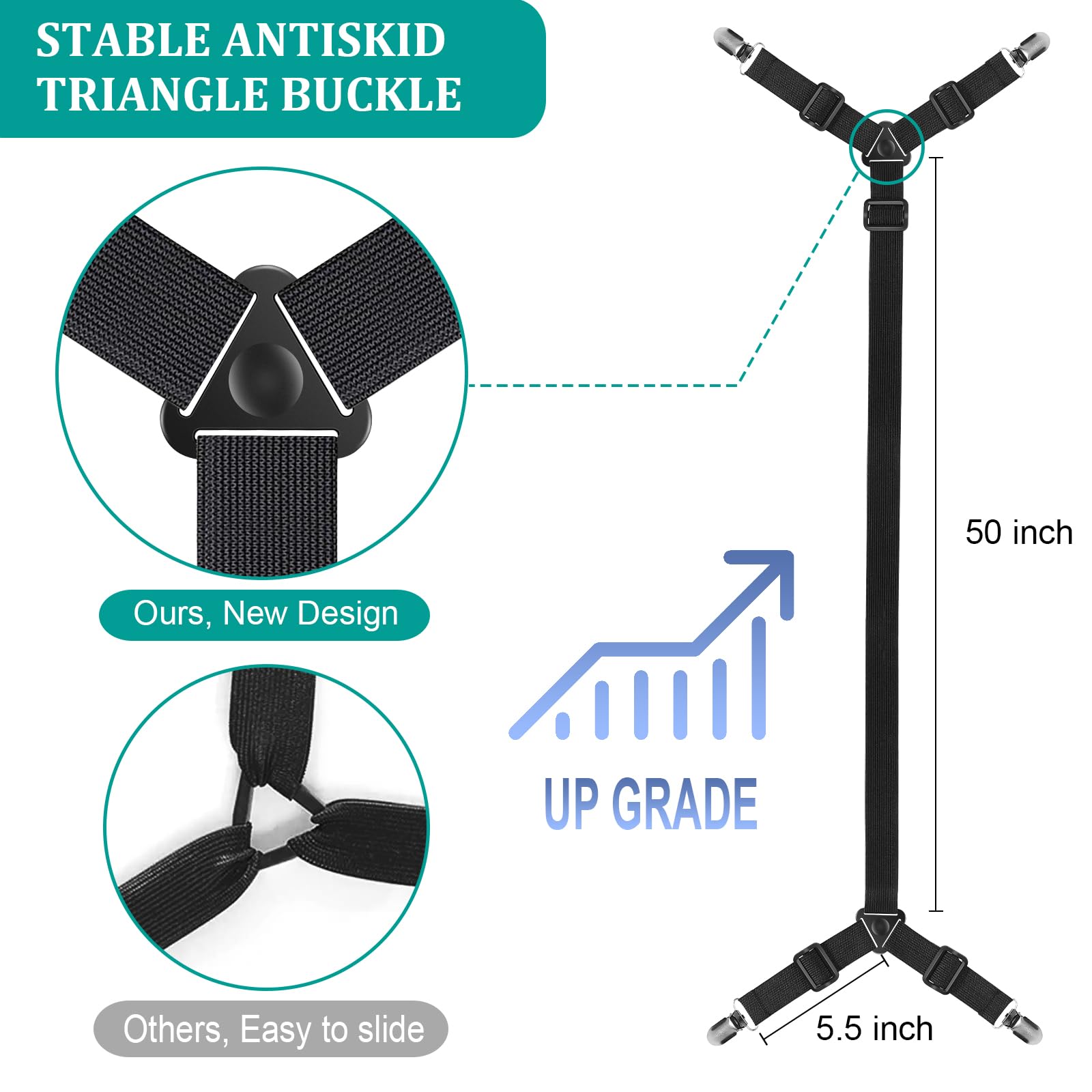 **Adjustable Bed Sheet Holder Straps - 3 Pack (12 Ways) | Crisscross Elastic Bands for Twin, Queen & King Mattresses | Secure Fitted Sheets in Place | Perfect for Hotels, Dorms & Home Use**