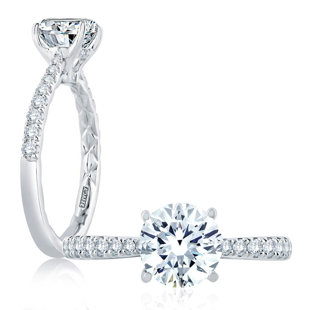 A. Jaffe 14K White Gold Tapered Diamond Pave Engagement Ring with Quilted Interior - Elegant Wedding Band for Proposals, Anniversaries & Bridal Jewelry