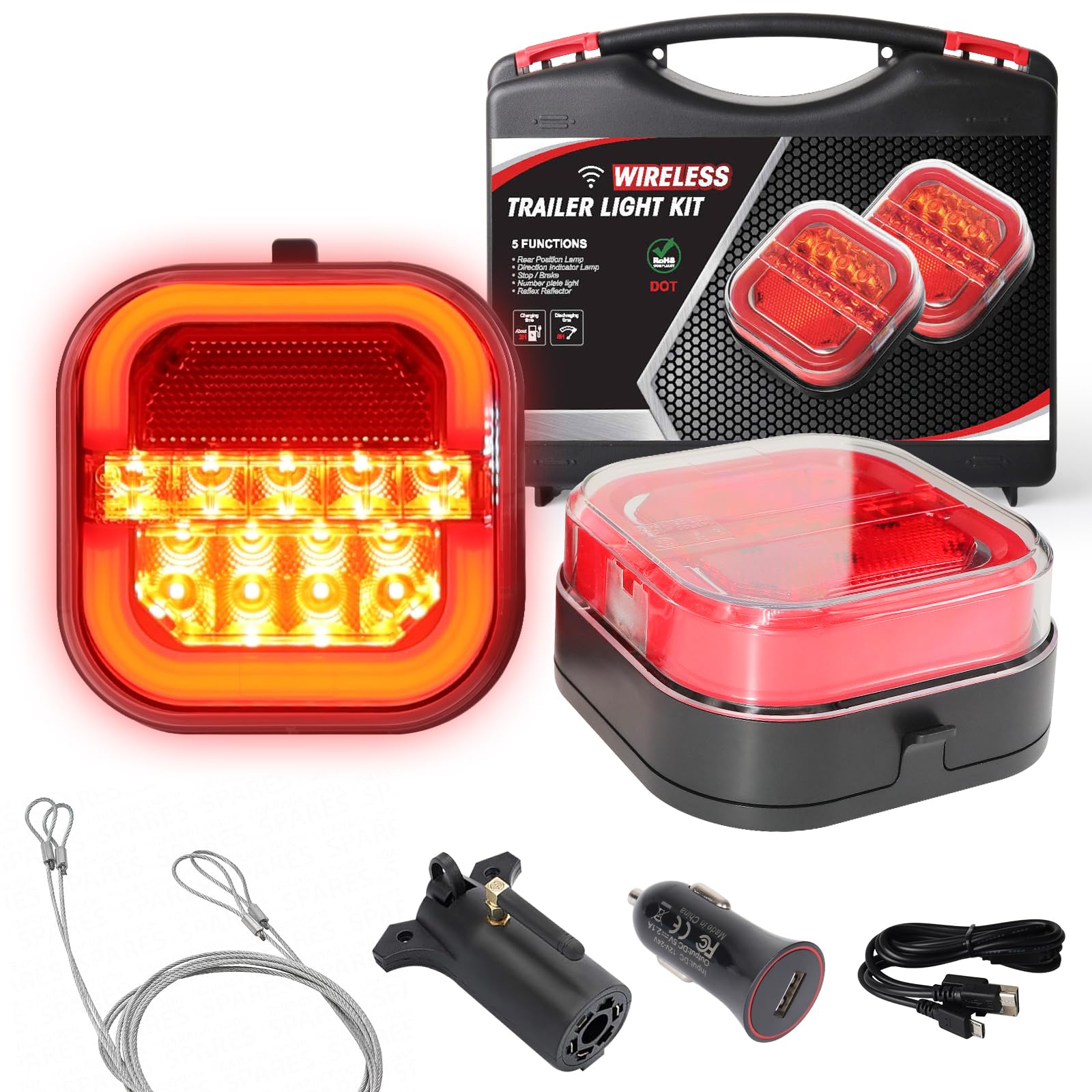 2024 Upgraded Rechargeable Wireless LED Trailer Lights - Magnetic Waterproof Tow Truck Tail Light Kit with Anti-Lost Rope for RV, Boat, Camper, Jet Ski & Caravan - Perfect for Safe Night Towing & Outdoor Adventures