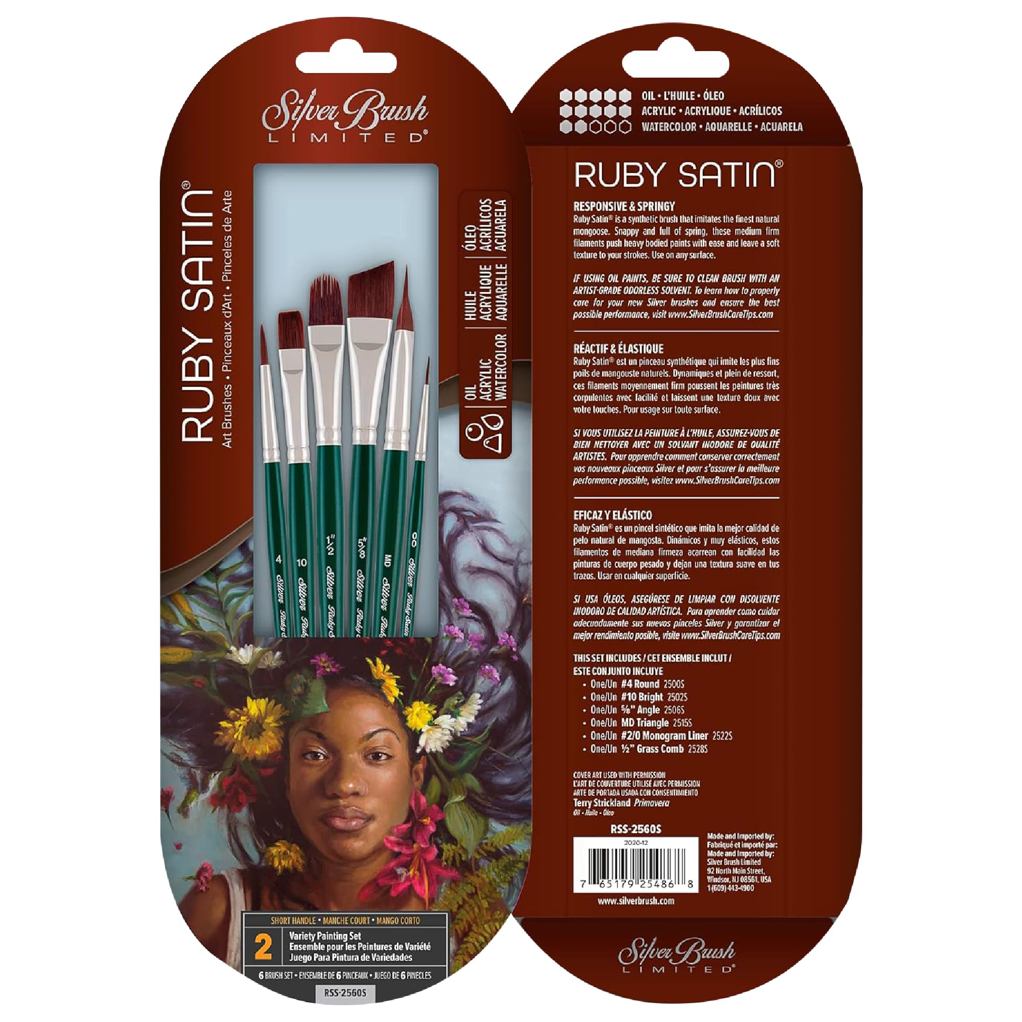 Premium Ruby Satin Paintbrush Set - 6 Professional Brushes for Oil, Acrylic & Heavy Body Paints (Round, Bright, Angle, Triangle, Liner, Comb) - Short Handle Artist Tools for Canvas Painting & Fine Art Details