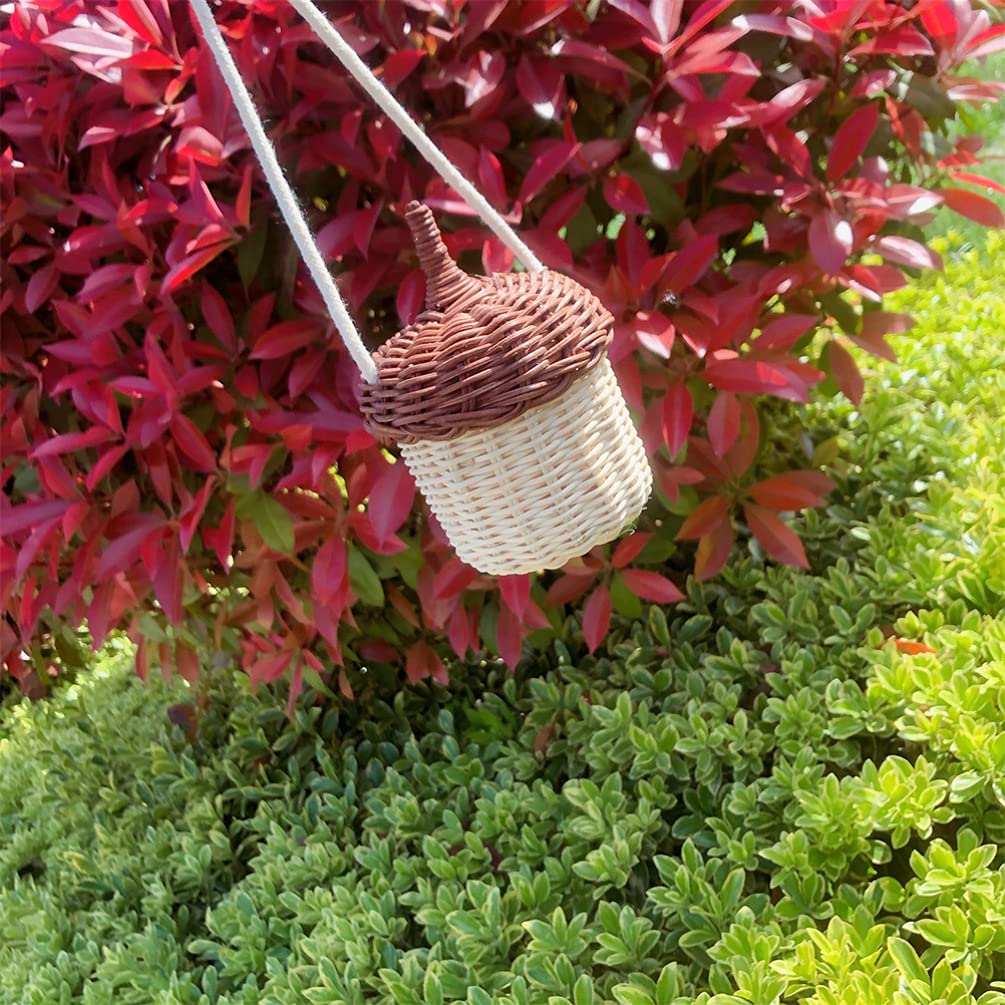 Zerodeko Hanging Planters Straw Shoulder Bag - Rattan Woven Purse with Pine Cone & Acorn Design - Mini Handbag for Women - Perfect for Boho Fashion, Beach Outings & Home Decor Plant Hangers