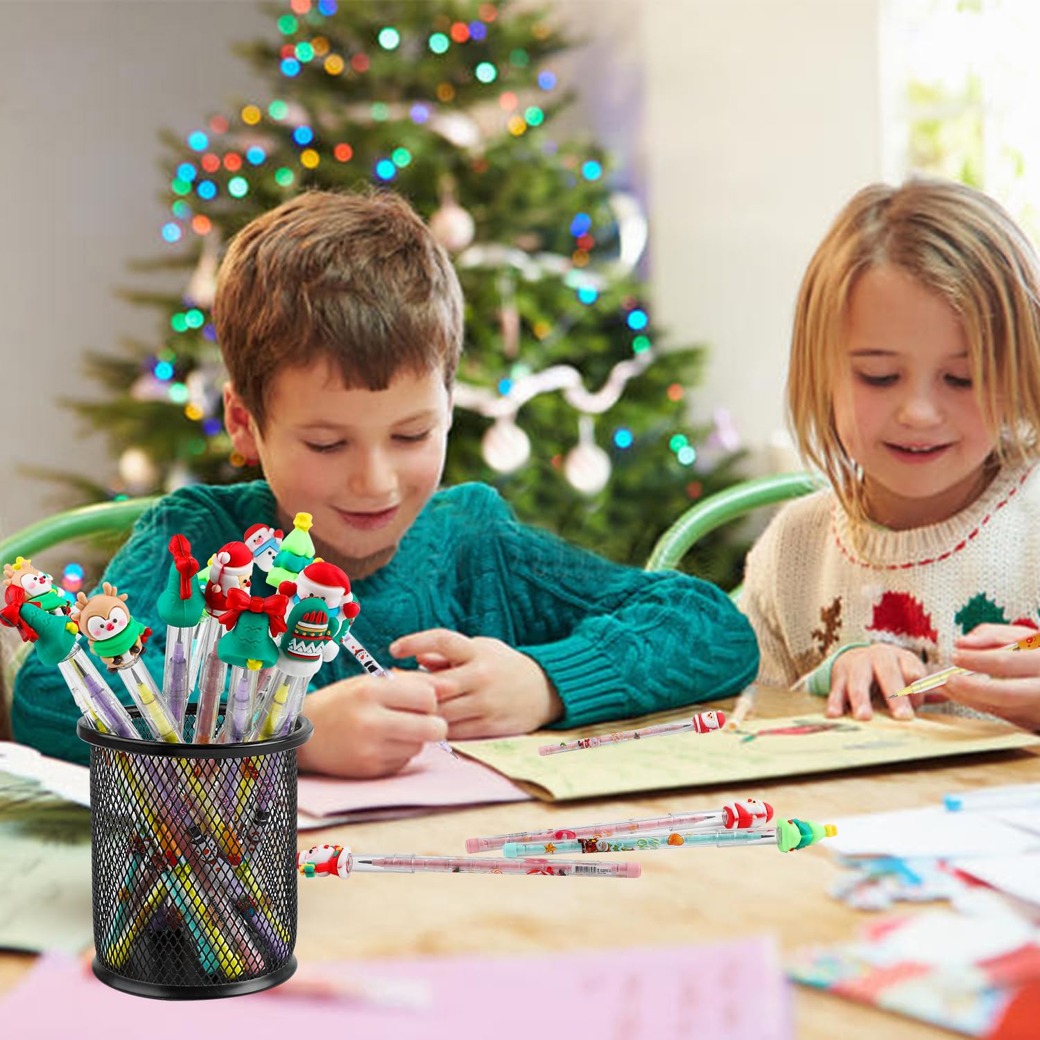 24-Piece Christmas Stackable Pencils Bulk Pack - Holiday Mechanical Push Pencils for Kids, Party Supplies, Classroom Rewards & Gifts - Perfect for Christmas Decorations, School Prizes & Holiday Celebrations