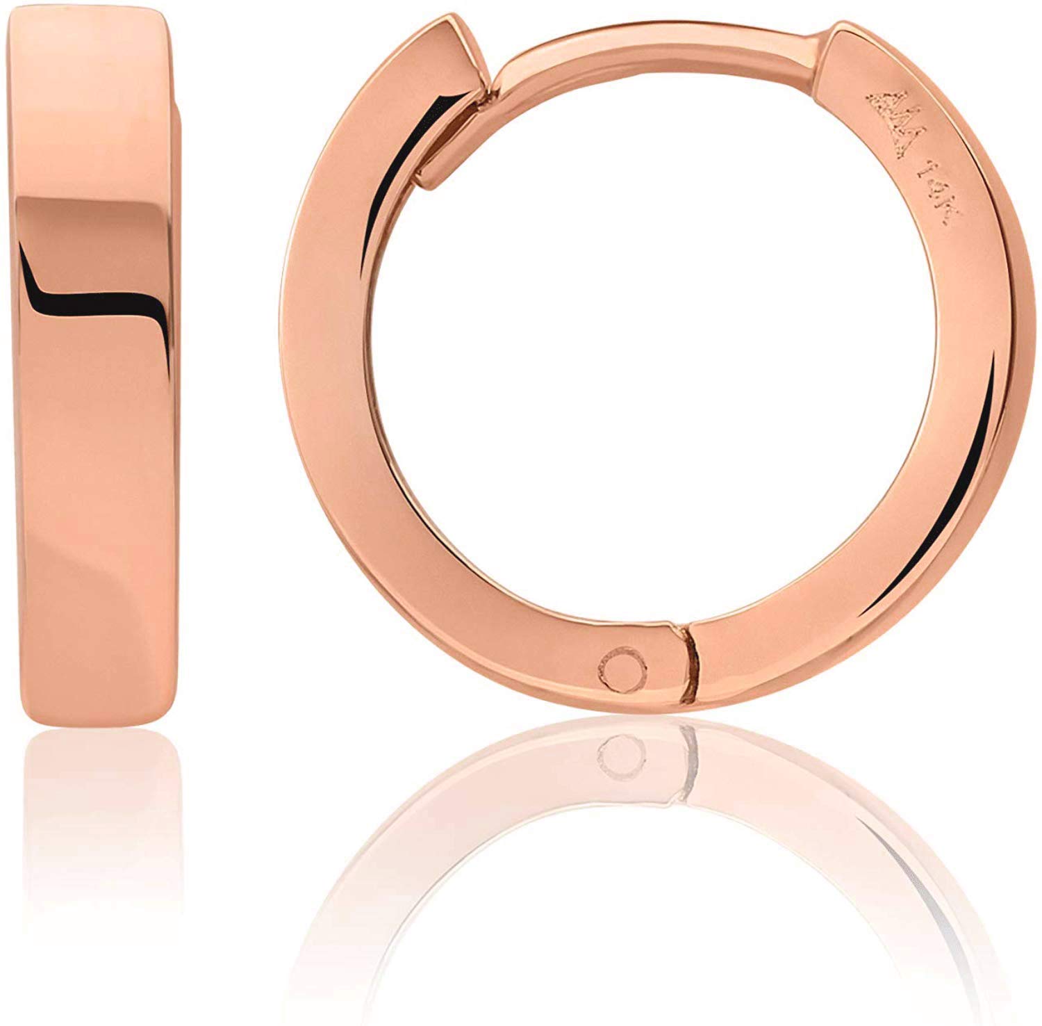 14K Gold Huggie Hoop Earrings for Women & Men - Minimalist Thin Small Hoops with Flat Hinged Design - Perfect for Everyday Wear, Gifts & Special Occasions