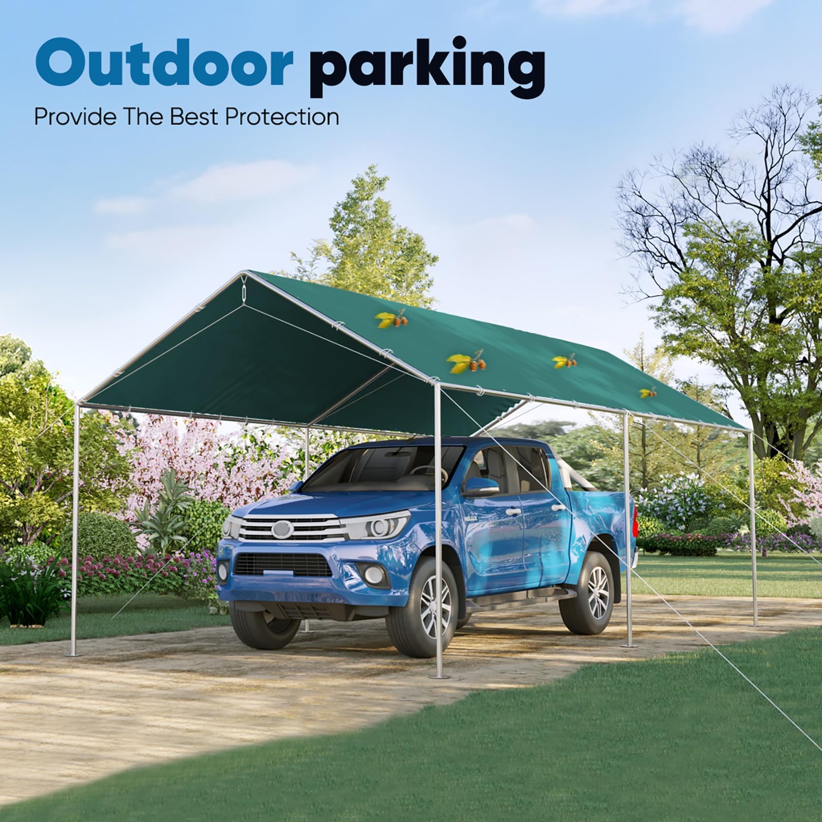 Quictent 10x20 ft Heavy Duty Car Canopy with Galvanized Steel Frame - Waterproof Outdoor Party Tent, Boat Shelter & Vehicle Cover with 3 Reinforced Steel Cables (Green) - Perfect for Backyard Events, Camping & RV Protection