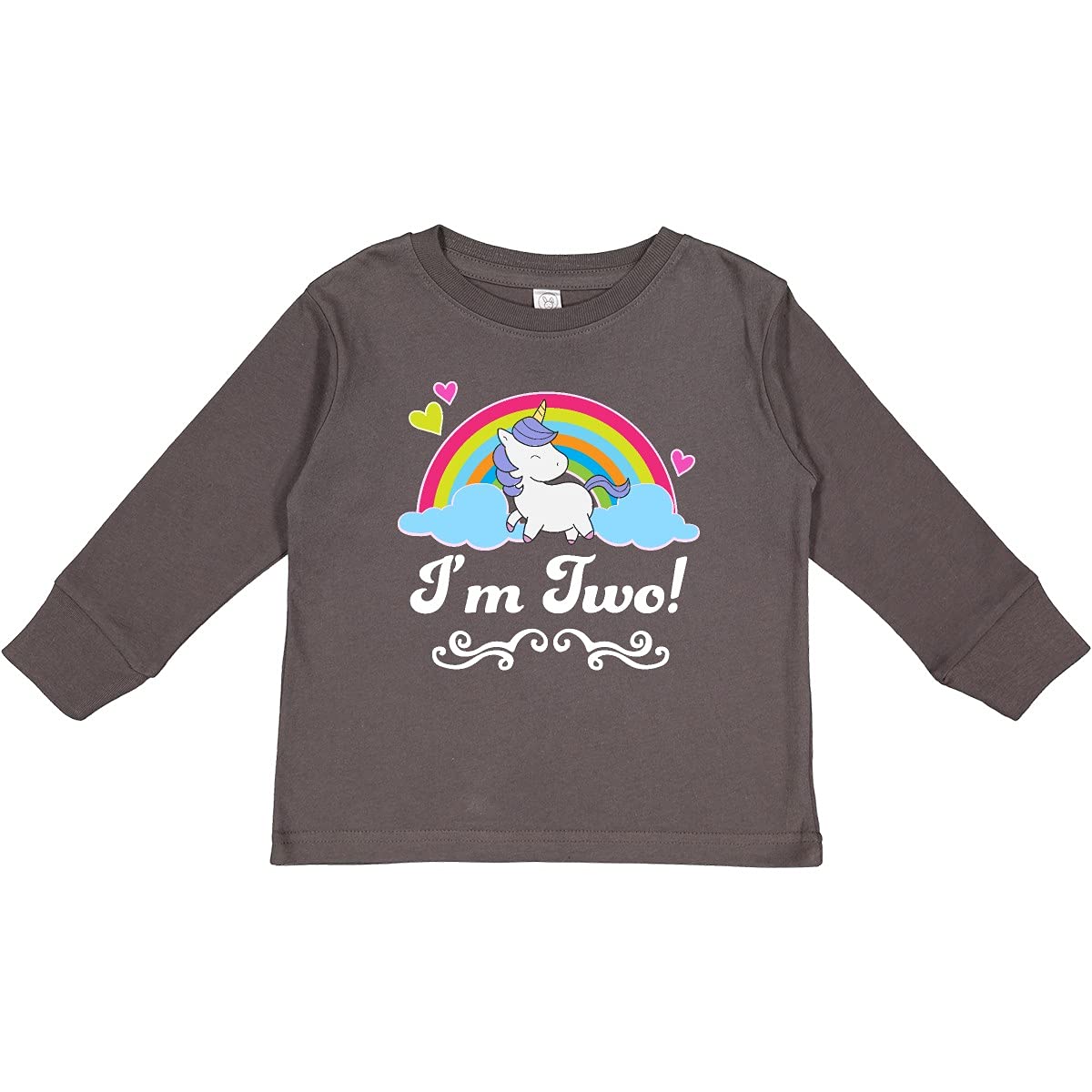 Inktastic 2 Year Old Birthday Unicorn Girls Toddler Long Sleeve T-Shirt - Cute Toddler Outfit for Birthday Parties, Photo Shoots & Special Occasions