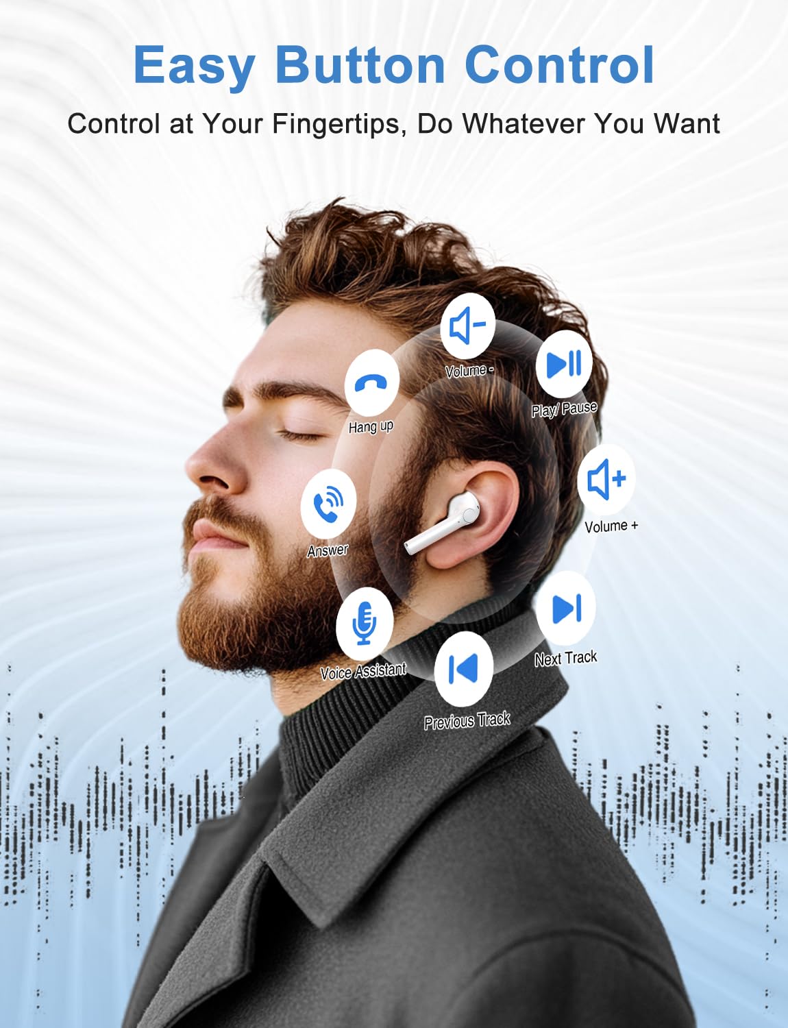 Wireless Bluetooth 5.3 Earbuds with Charging Case, Lightweight in-Ear Stereo Headphones with Mic for iPhone Android, IPX7 Waterproof Sports Earphones for Running Gym Workout - Ivory White