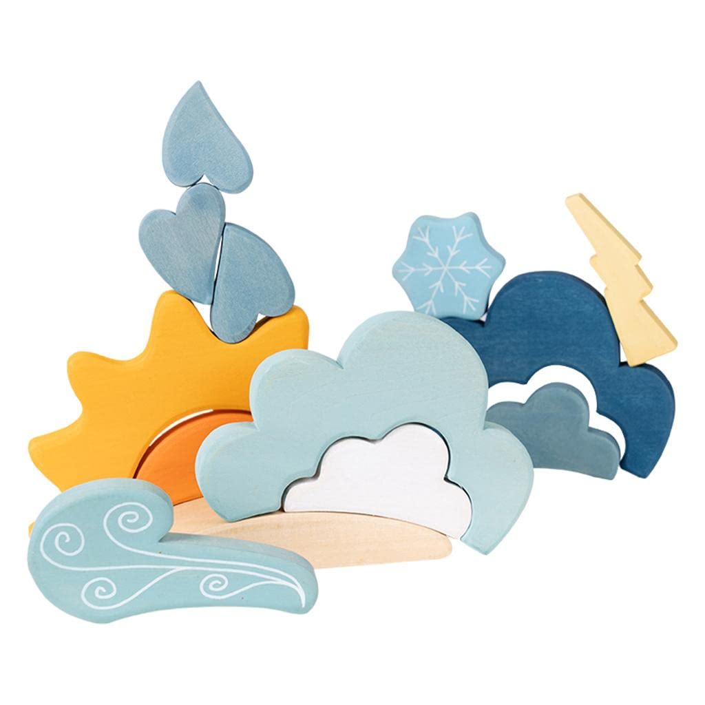 13-Piece Wooden Building Blocks Set - Stackable Weather-Themed Montessori Toys for Toddlers, DIY Educational Shape Sorter for Baby Development - Perfect for Preschool Learning & Indoor Playtime