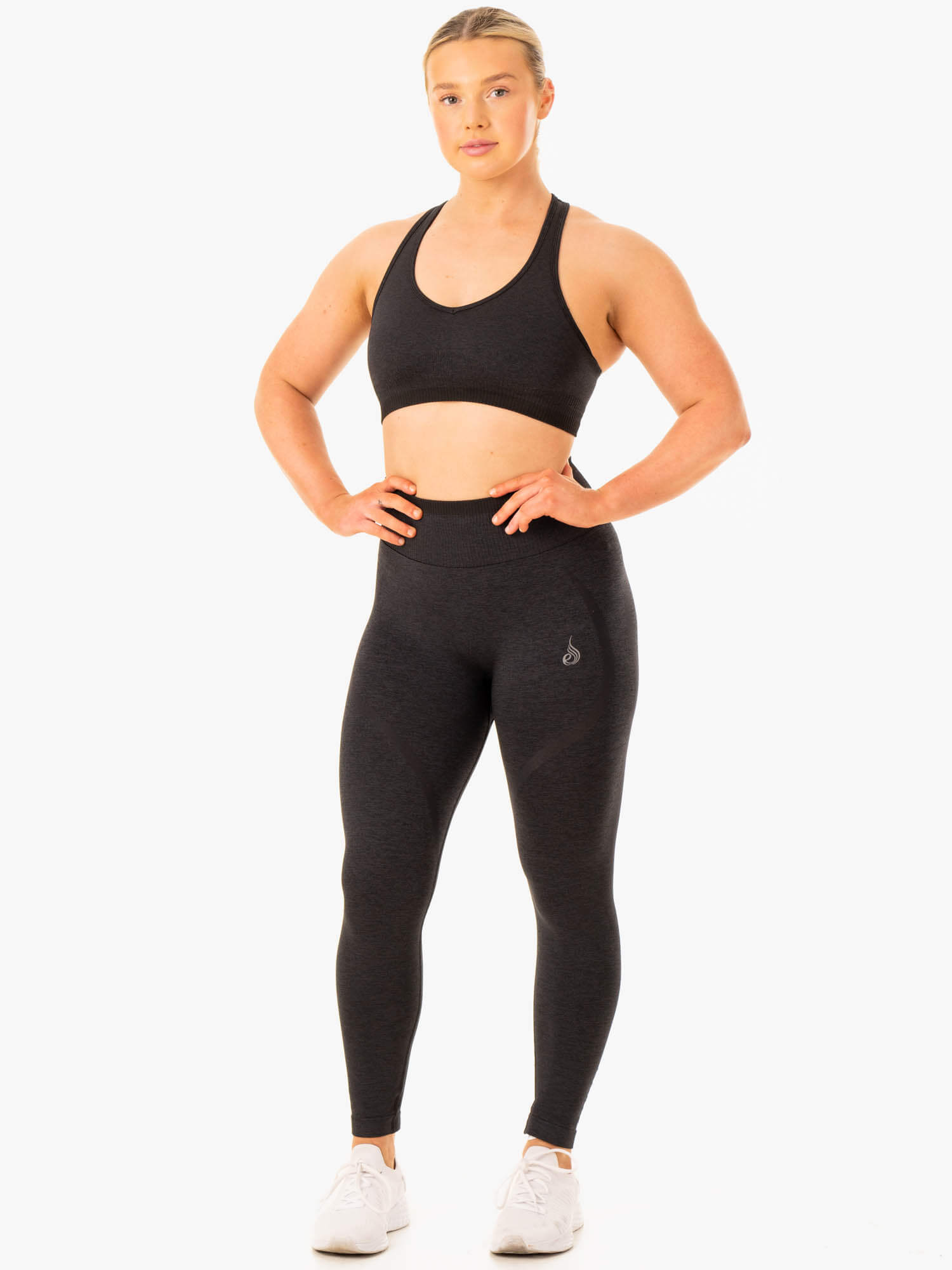 Excel Seamless Sports Bra for Women - High Support Workout Top - Black Marl - Perfect for Yoga, Running & Gym Fitness Activities