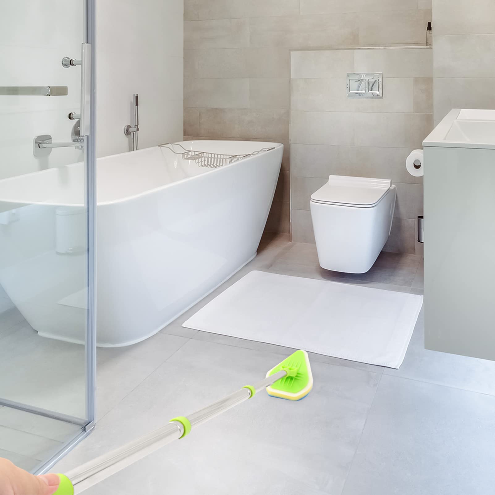 Zerodeko 1 Set Bathroom Cleaning Brush Kit - Extendable Handle, Grout Cleaner, Tile Sponge & Floor Scrubber for Deep Cleaning - Perfect for Showers, Tiles, Sinks & Household Surfaces
