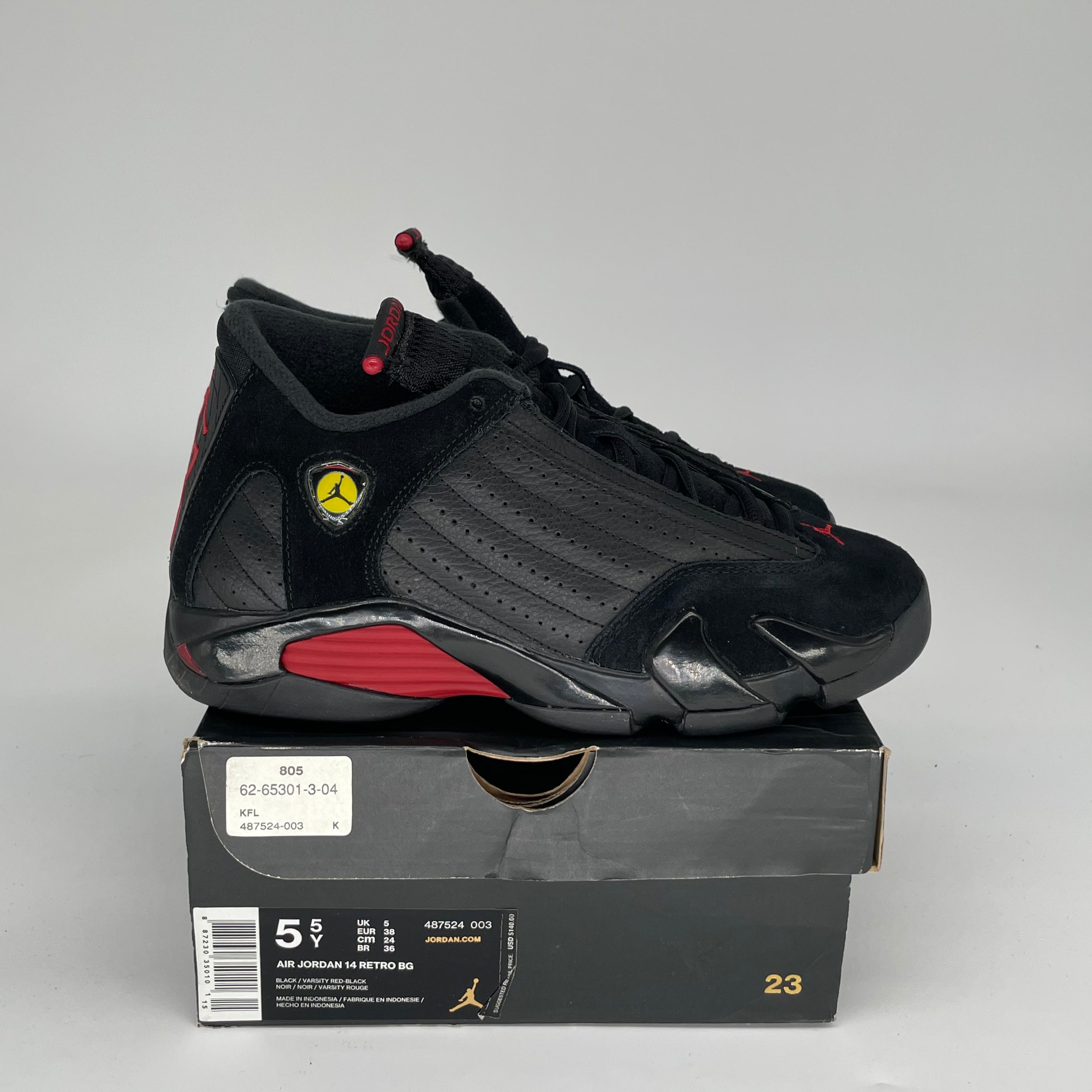 AIR JORDAN 14 LAST SHOT Basketball Shoes Men's Size 5.5Y (487524-003) Black/Red - Retro Sneakers for Game Day & Streetwear Fashion