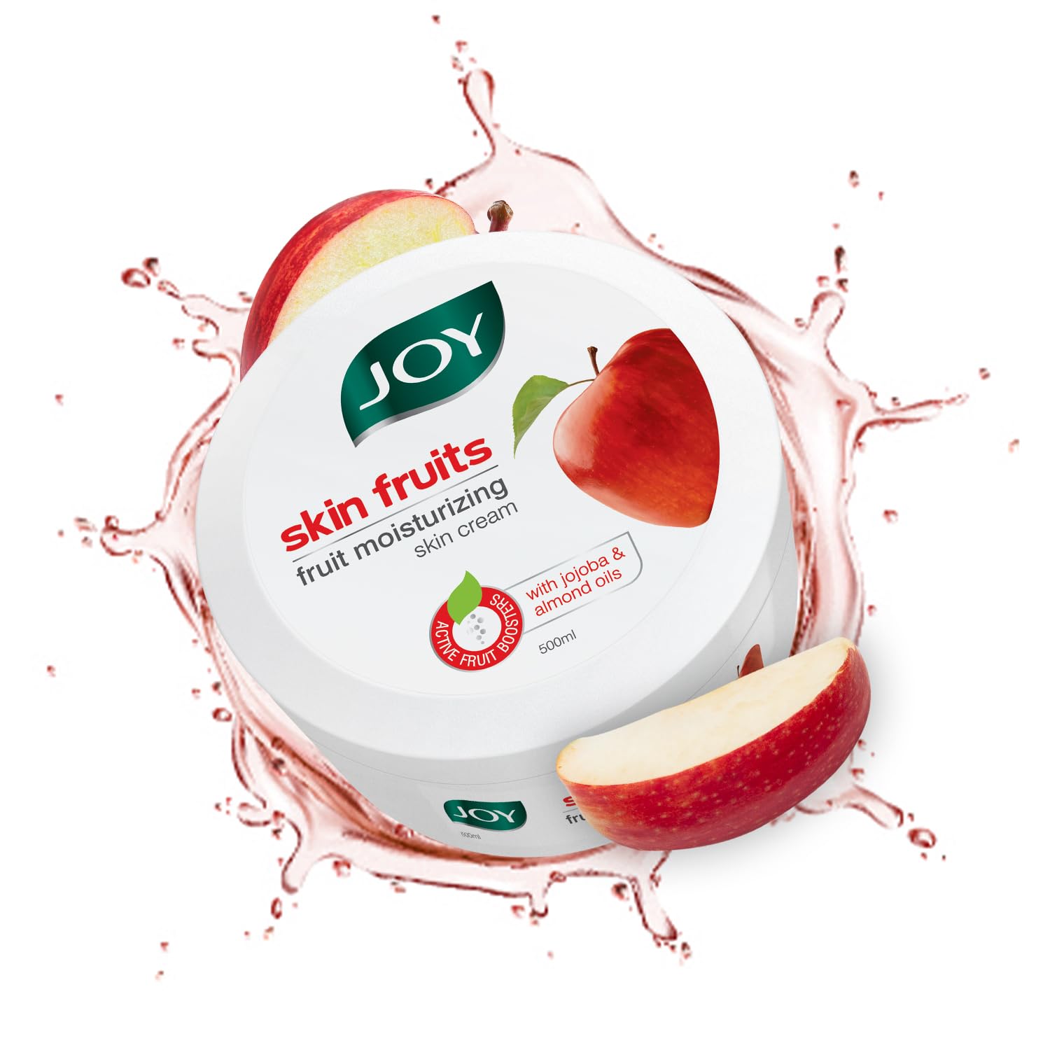 Joy Skin Fruits Moisturizing Cream with Apple, Jojoba & Almond Oil (500ml) - Fast Absorbing, Non-Greasy Face, Hand & Body Lotion for Healthy, Soft & Glowing Skin | Perfect for Daily Hydration, Dry Skin Relief & Nighttime Skincare Routine
