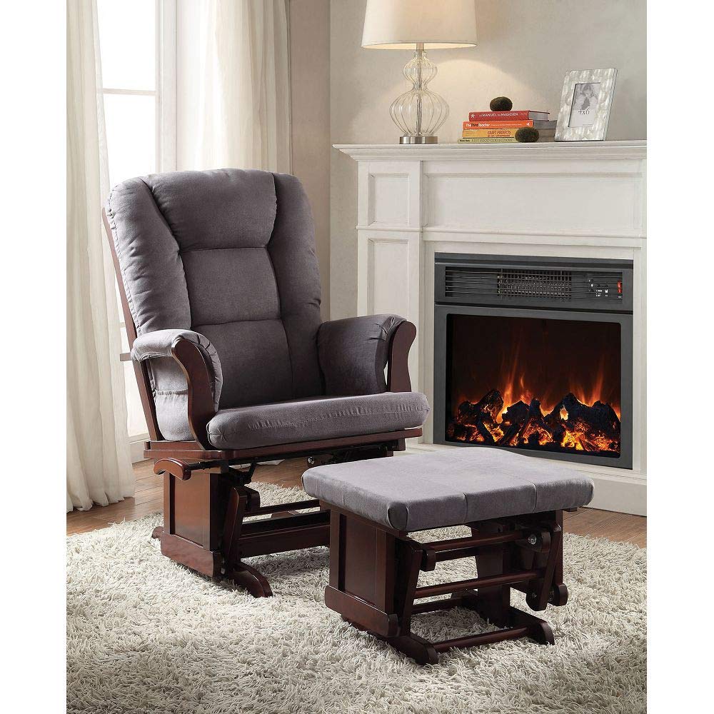 2-Piece Rocking Chair and Ottoman Set - Gray Microfiber with Cherry Wood Frame - Living Room Armchair & Lounge Sofa for Bedroom or Living Space | Perfect for Relaxing, Reading & Nursing