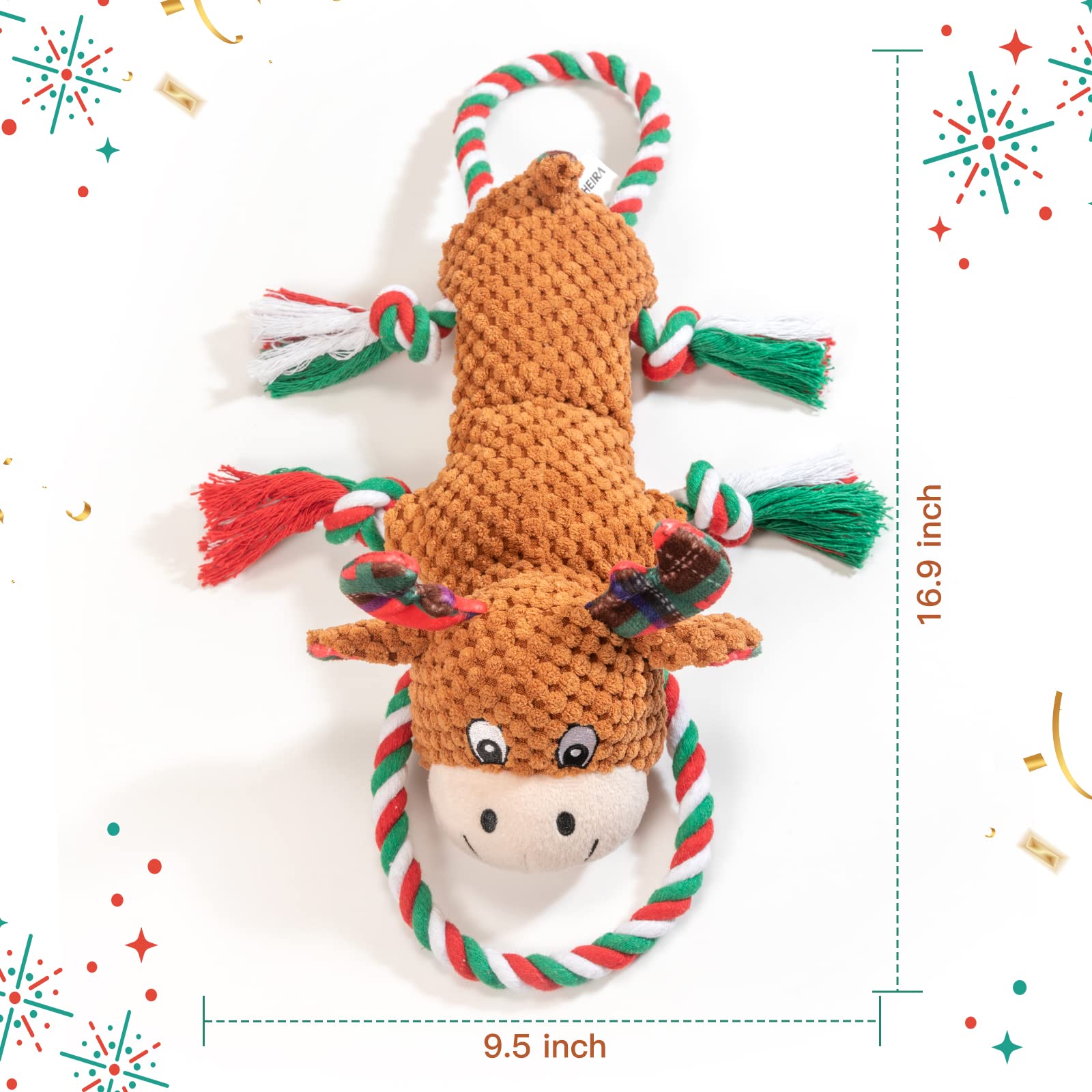 IOKHEIRA Christmas Squeaky Dog Toys for Chewers - Durable Plush Moose Toy for Puppies, Small, Medium & Large Dogs - Interactive Play & Training Gift for Pets - Perfect for Holiday Playtime & Bonding