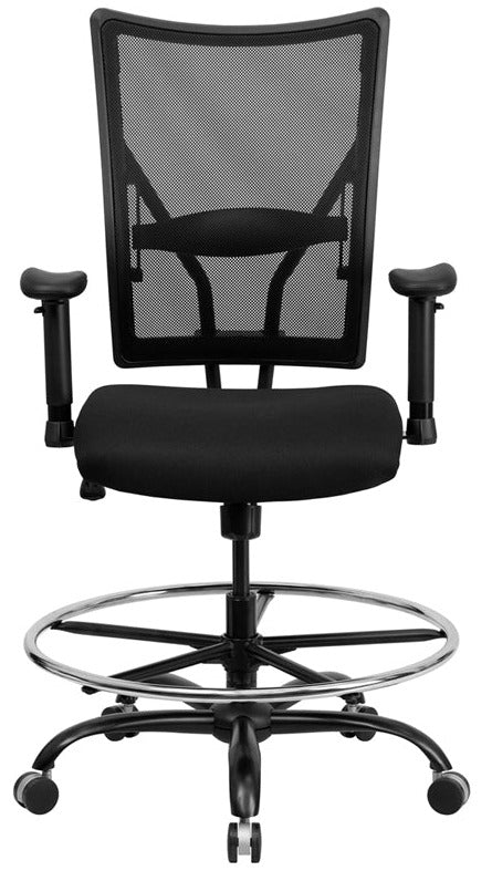 FLASH HERCULES Series Big & Tall 400 lb. Capacity Black Mesh Ergonomic Drafting Chair with Adjustable Arms - Perfect for Office, Gaming, and Home Workspaces