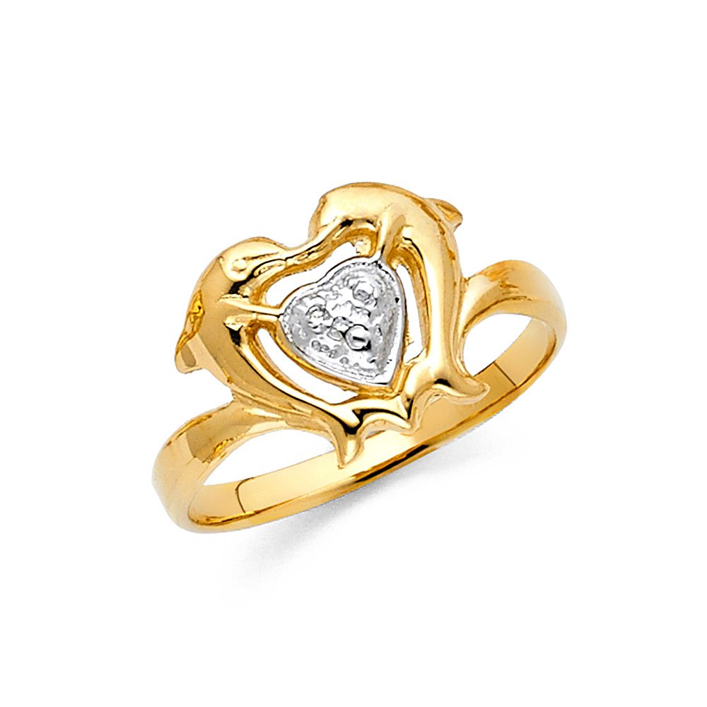 14K Yellow, White & Rose Gold Tri-Color Dolphin Ring for Women - Elegant Fashion Jewelry Gift for Anniversary, Birthday & Special Occasions