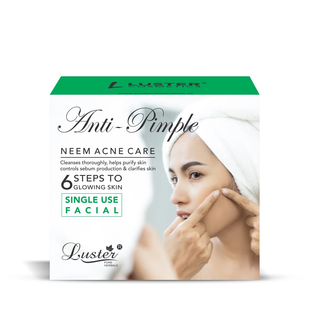 Luster Anti-Pimple Facial Kit - 6 Step Acne Treatment for Clear & Glowing Skin | Single Use Mini Facial Kit for Women & Men | Paraben & Sulfate Free (40g) | Perfect for Travel, Daily Skincare Routine & On-the-Go Pimple Care