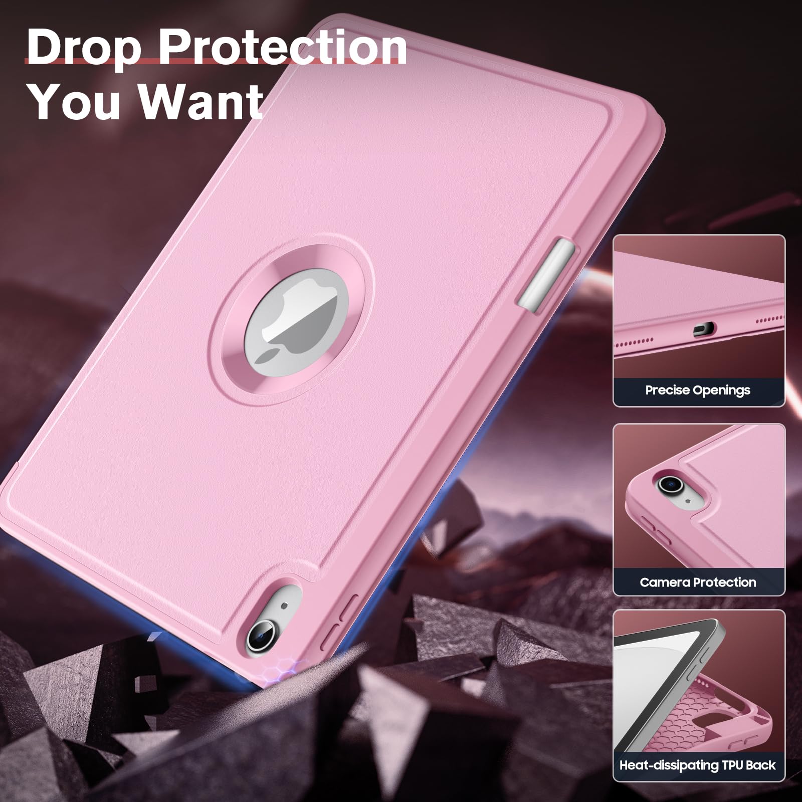 MoKo iPad 11th Gen (2025) 11-inch & 10th Gen (2022) 10.9-inch Case with Pencil Holder - Smart Trifold Protective Cover with Soft TPU Back, Auto Wake/Sleep - Pink | Perfect for Work, School & Travel Protection