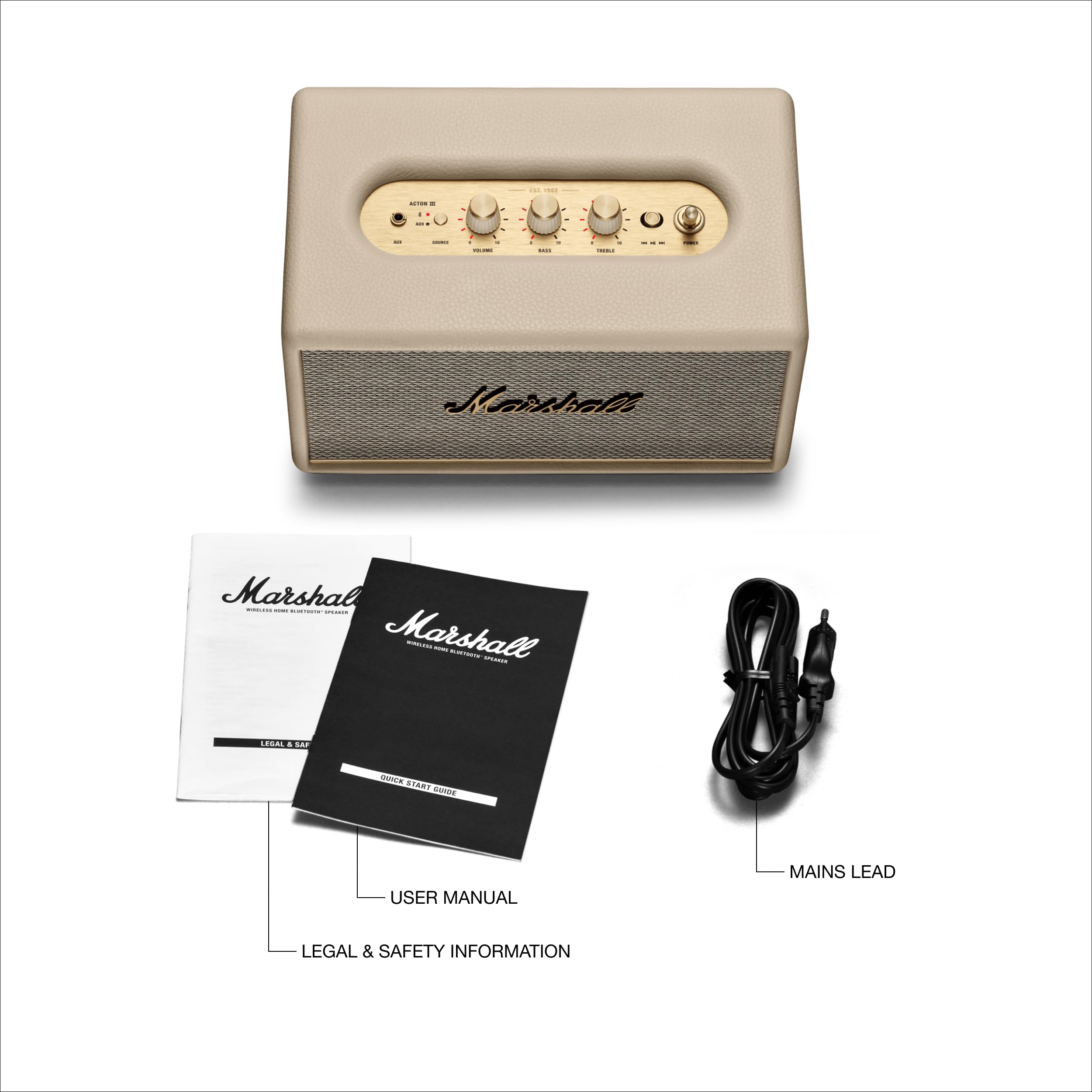 Marshall Acton III Wireless Bluetooth Speaker - Premium Sound, Portable, Cream White | Perfect for Home, Office, and Outdoor Use