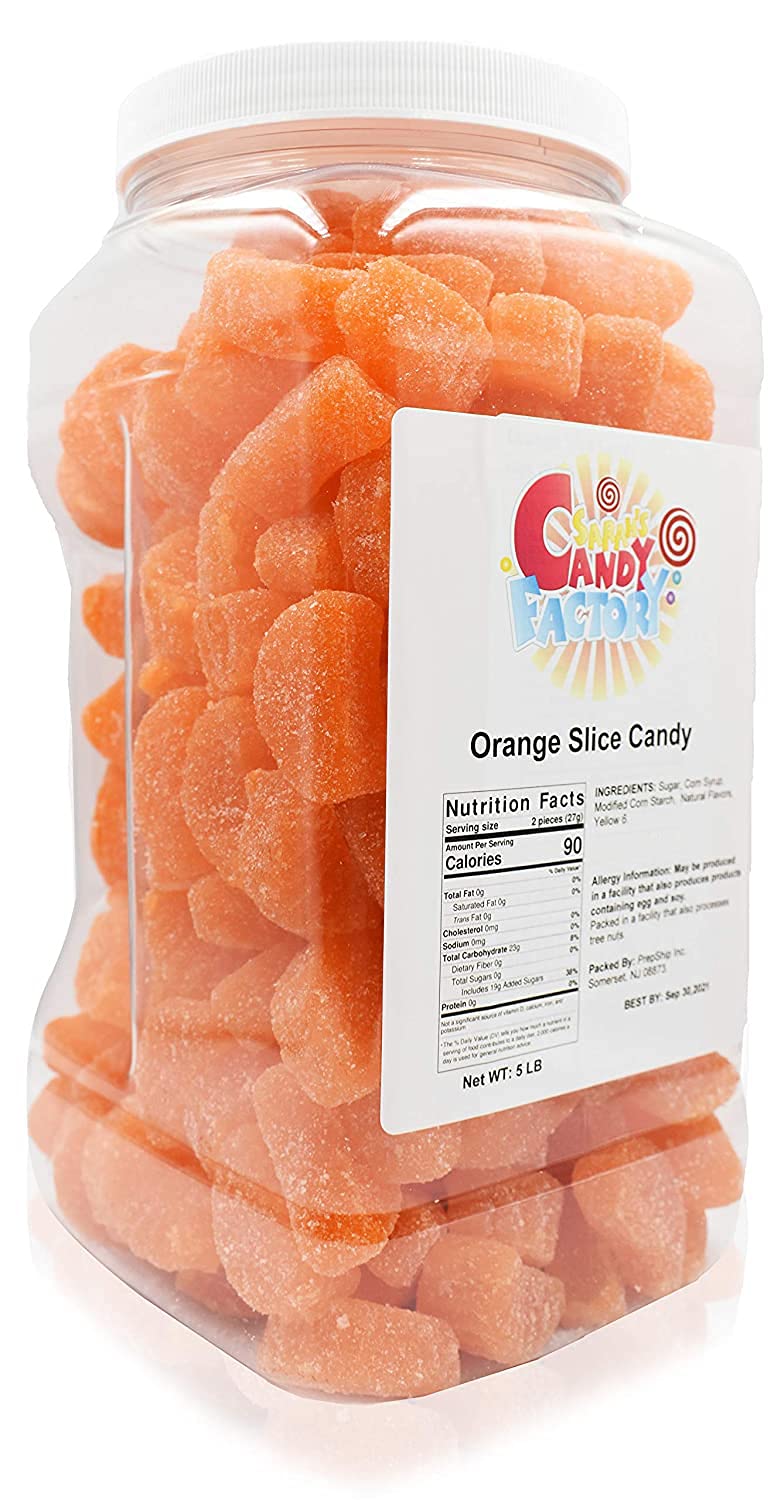Orange Slice Candy - 5 Lbs Bulk Candy Jar - Sweet & Tangy Orange Flavored Gummy Slices - Perfect for Parties, Baking, Gift Baskets & Candy Buffets