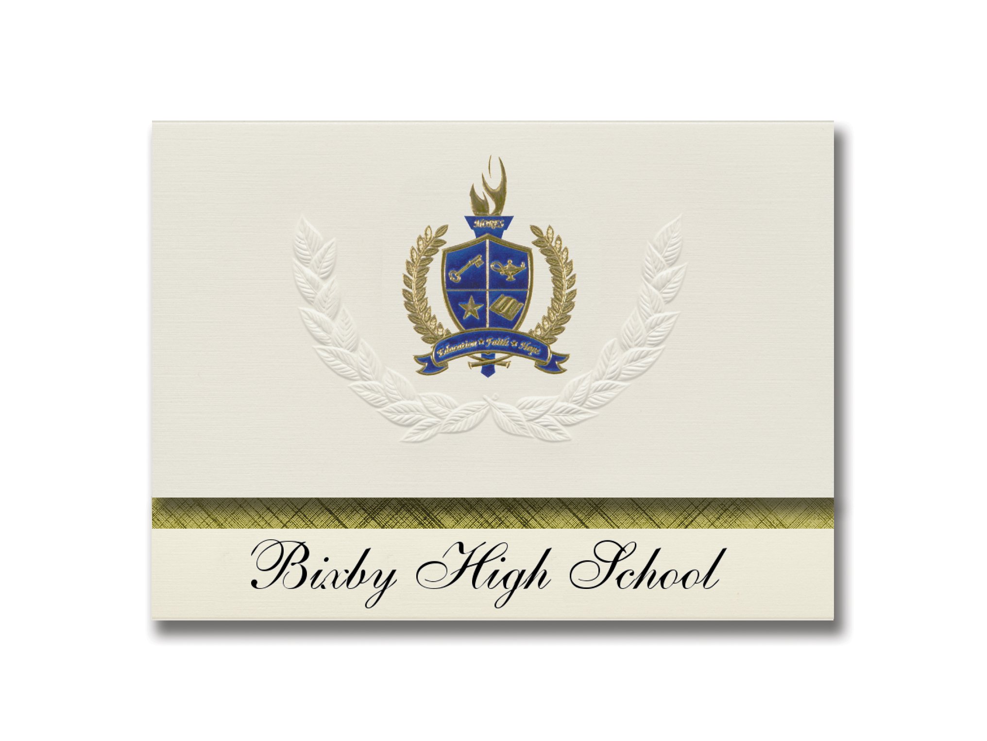 Bixby High School Graduation Announcements - Presidential Style Elite Package of 25 with Gold & Blue Metallic Foil Seal | Formal Graduation Invitations for Oklahoma High School Ceremonies & College Celebrations