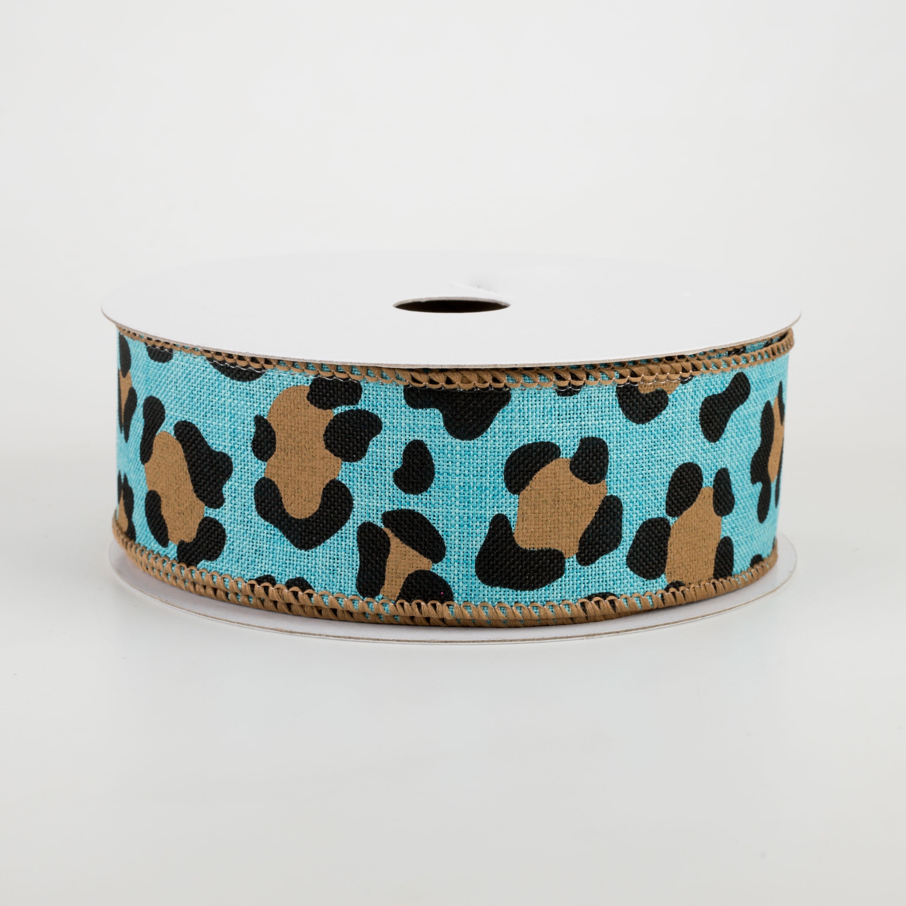 1.5 Inch Leopard Print Royal Ribbon - Light Teal Fabric Ribbon (10 Yards) for Gift Wrapping, DIY Crafts, Hair Bows, and Scrapbooking