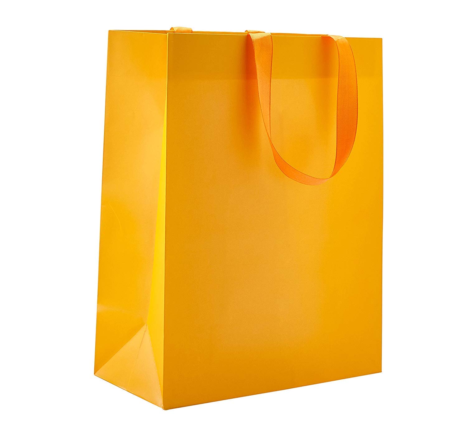 Eco-Friendly 10x5x13 Inch Mango Matte Tote Bags - Pack of 100 Reusable Kraft Paper Gift Bags for Shopping, Parties & Retail Packaging | PTP BAGS Manhattan Style