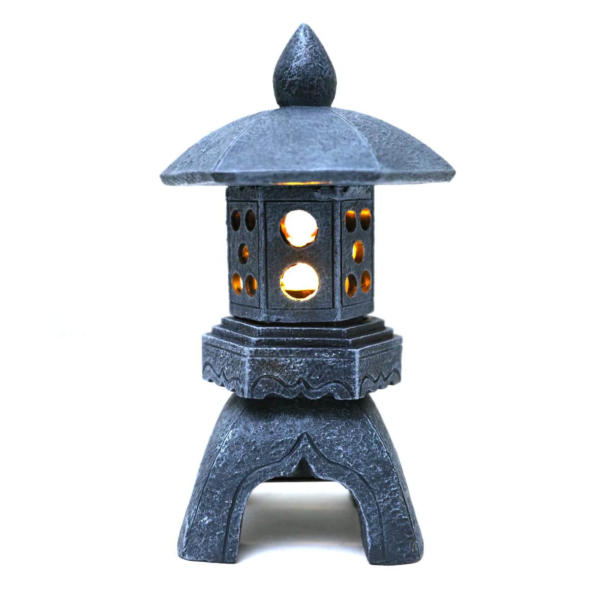 Solar-Powered Pagoda Lantern Garden Statue with Lotus Lights - Large Resin Japanese Temple Pagoda Lamp for Asian Zen Outdoor Decor - Perfect for Landscape, Patio, Porch, Lawn & Christmas Gift Giving
