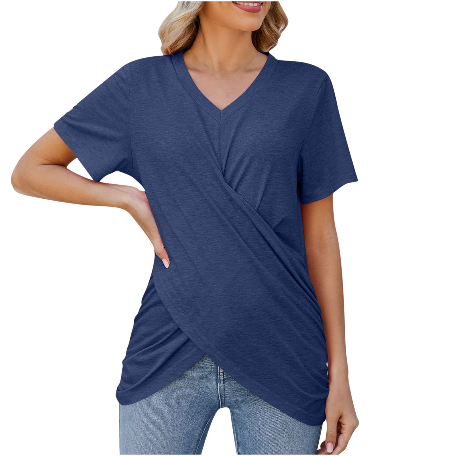 Women's Summer Casual Short Sleeve Round Neck Loose T-Shirt Blouse - Sexy Flowy Printed Top for Date Night, Beach Outings & Everyday Wear