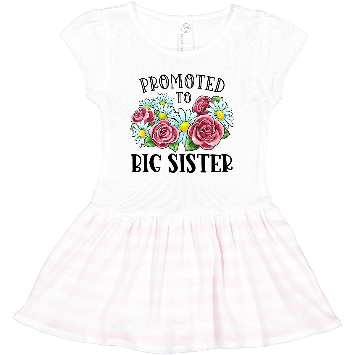 Inktastic Big Sister with Flowers Toddler Dress - Cute Floral Outfit for Toddler Girls, Birthday Gift, Sibling Announcement, Family Photo Shoot, Special Occasion Wear