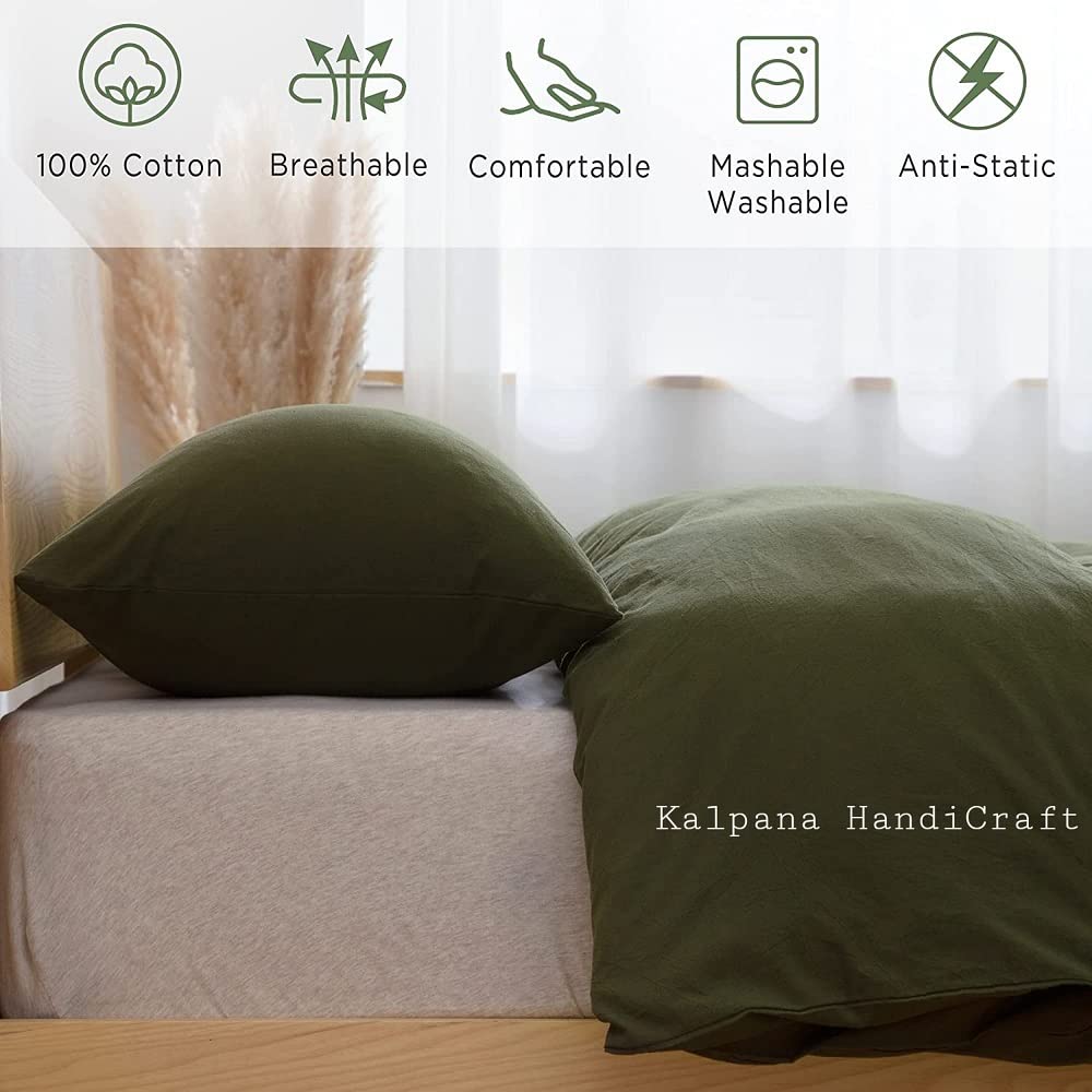 Olive Green Washed Cotton Duvet Cover Set - Queen, King, Full & Twin Size | Soft & Breathable Bedding for Cozy Sleep | Perfect for Modern, Farmhouse & Minimalist Bedrooms