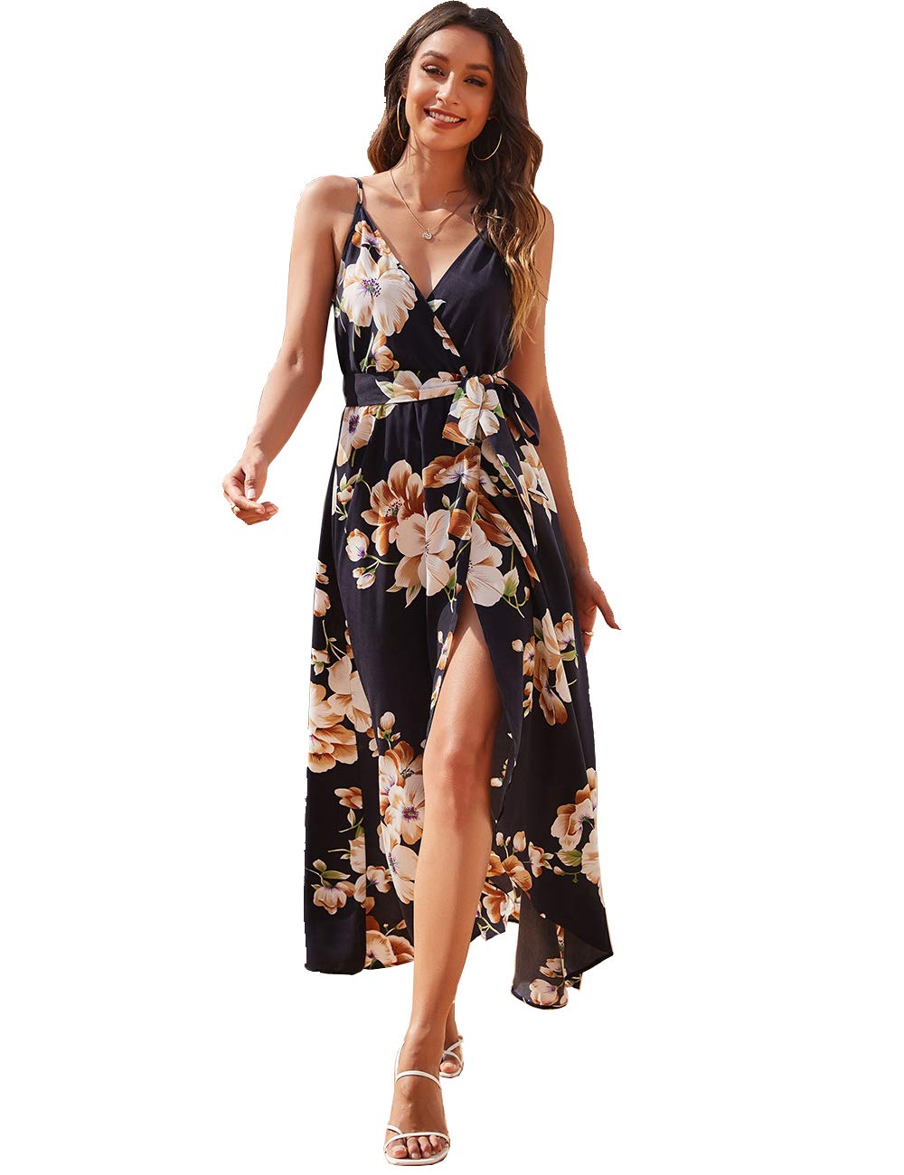 Aigeman Women's Spaghetti Strap Backless Satin Maxi Dress - Elegant Summer Wedding Guest & Cocktail Party Dress for Beach Vacations, Date Nights & Formal Events 7291