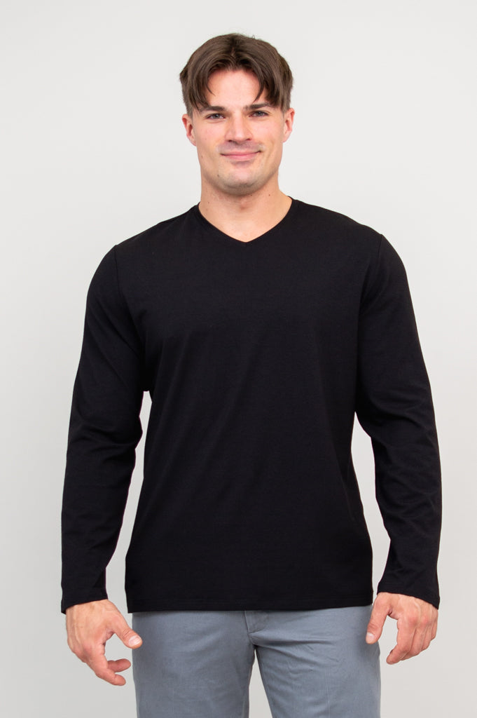 Adam Men's Long Sleeve Shirt - Soft Bamboo Fabric, Breathable & Comfortable, Black - Perfect for Casual Wear, Office & Outdoor Activities