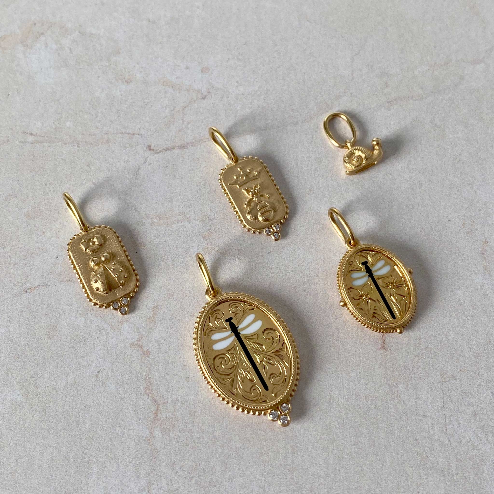 18K Gold Enamel Diamond Medium Oval Dragonfly Charm Pendant - Elegant Jewelry Gift for Women, Perfect for Anniversary, Birthday & Special Occasions